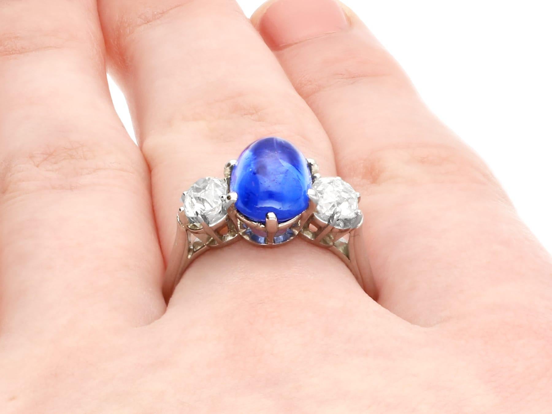 French 4.90 Carat Burmese Sapphire 1.39ct Diamond Platinum Engagement Ring For Sale 3