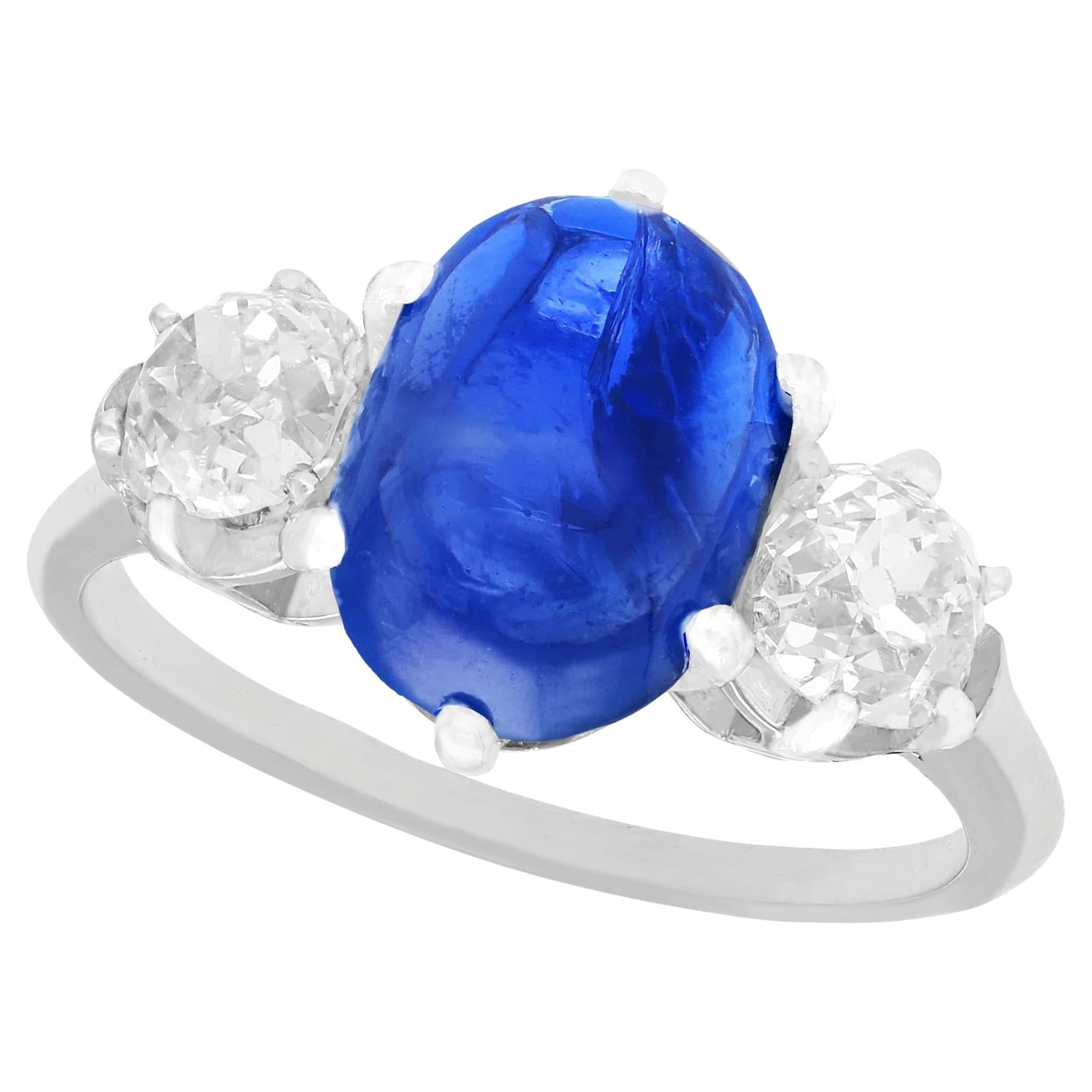 French 4.90 Carat Burmese Sapphire 1.39ct Diamond Platinum Engagement Ring For Sale
