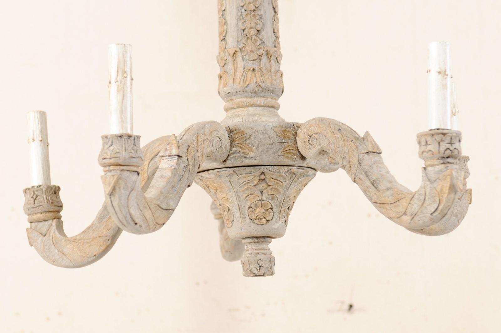 French 5-Light Carved and Painted Wood Chandelier from the Mid-20th Century 7