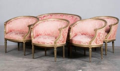 French 5-Piece Louis XVI-Style Sofa Set with Carved Ribbons 19th Century