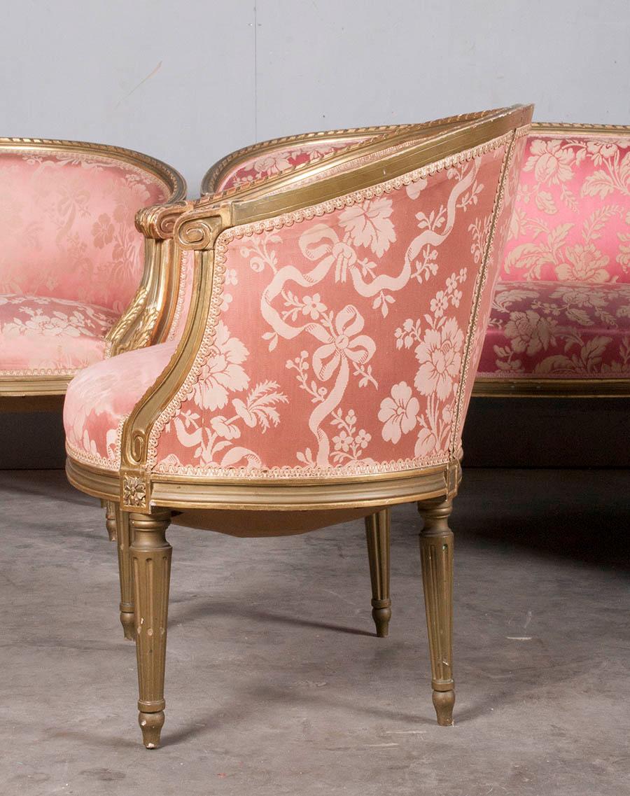 French 5-Piece Louis XVI-Style Sofa Set with Carved Ribbons 19th Century 2