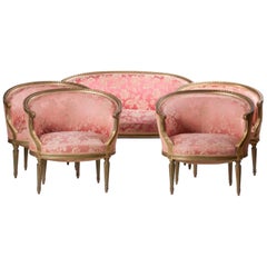 French 5-Piece Louis XVI-Style Sofa Set with Carved Ribbons 19th Century