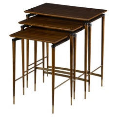 French 50's Inspired Belfort Nido Table, Wood and Brass Details