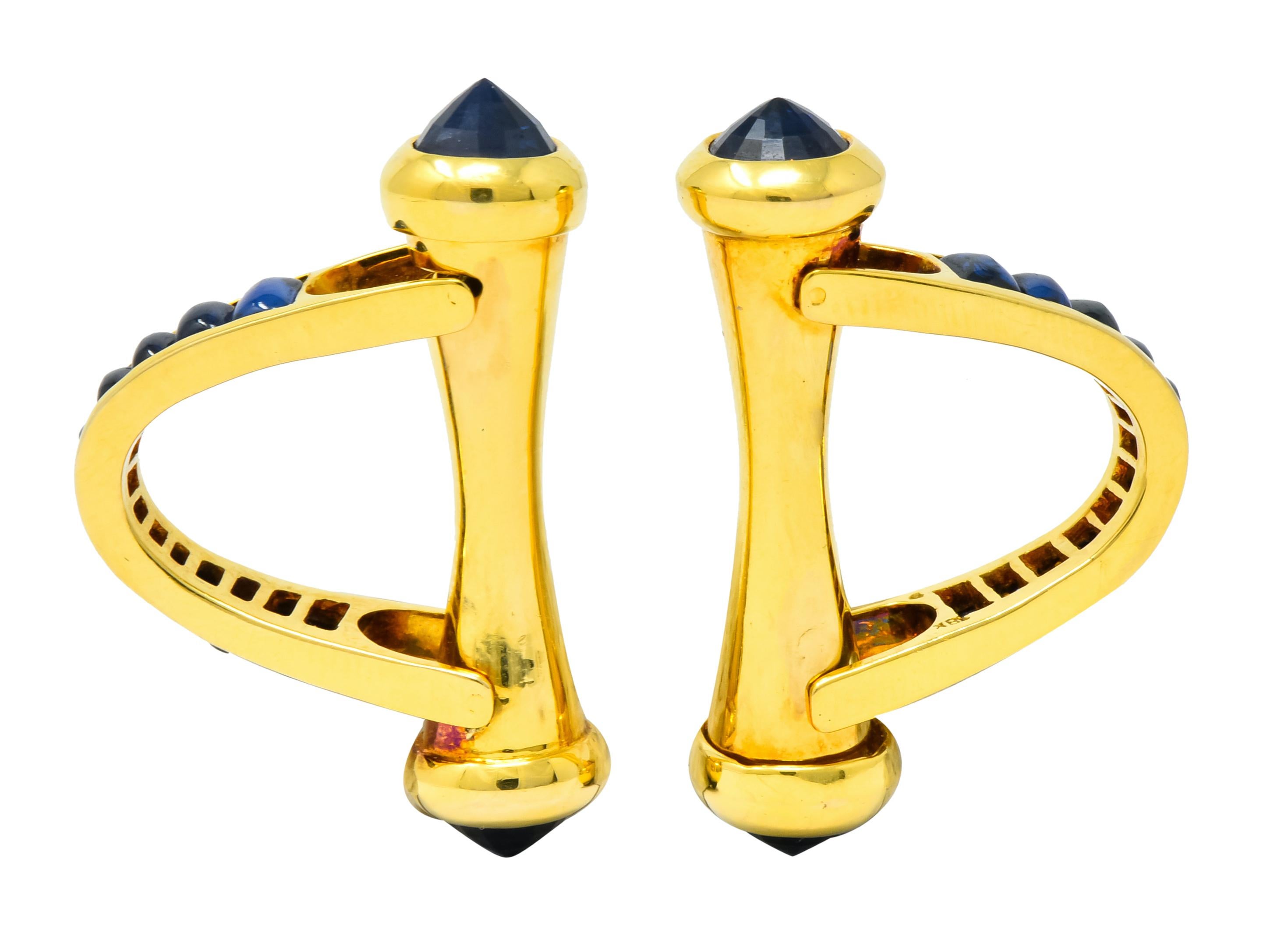French 5.00 Carat Sapphire 18 Karat Gold French Men's Cufflinks im Zustand „Hervorragend“ in Philadelphia, PA
