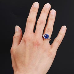 French 5.06 Carat Sapphire Diamonds Platinum Ring