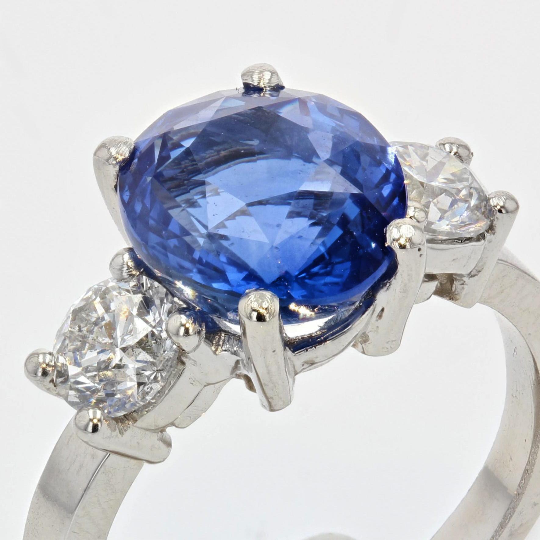 Women's French 5.06 Carat Sapphire Diamonds Platinum Ring For Sale