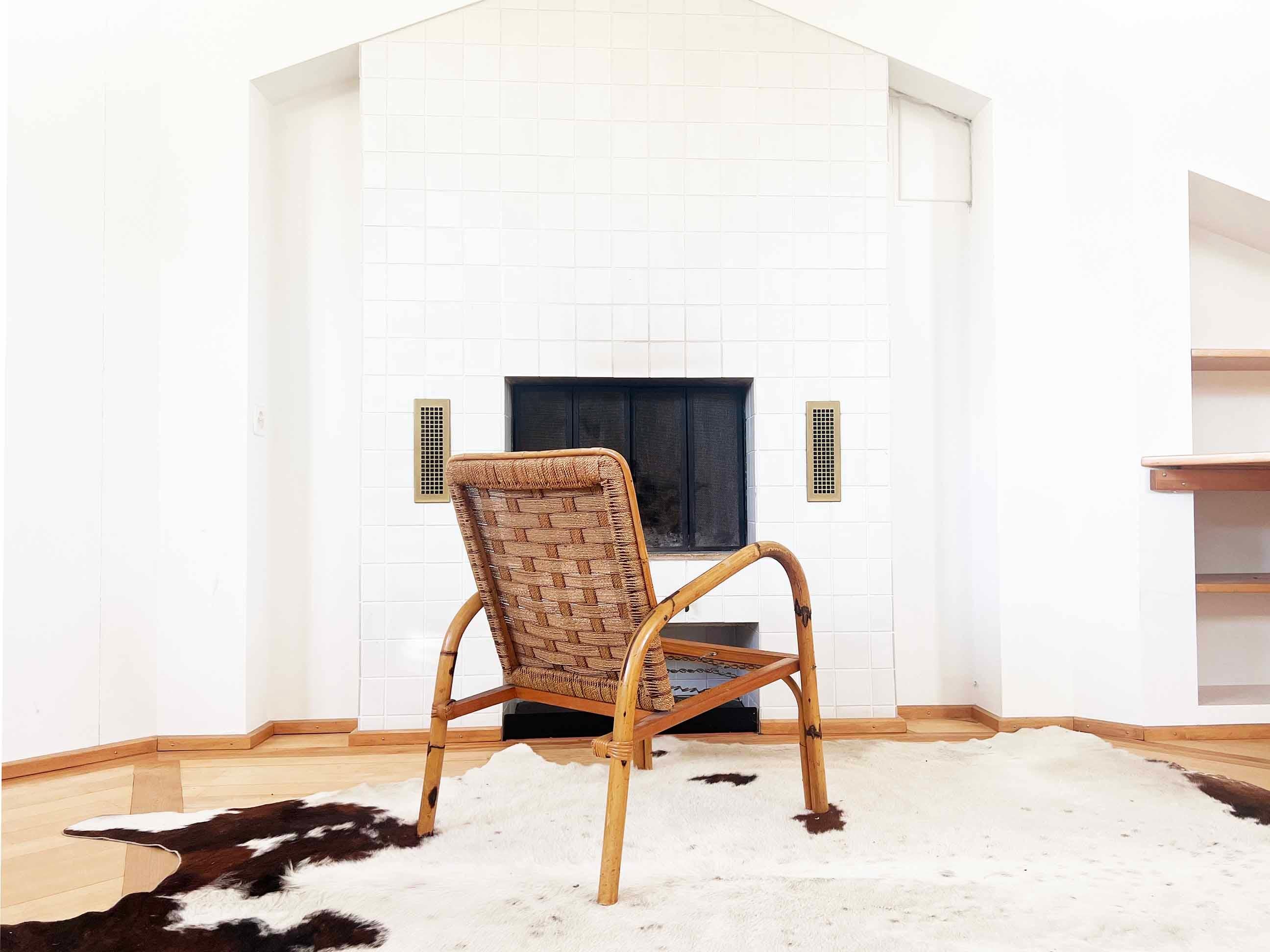 Rope French 50s Brutalist Modern Armchair by Adrien Audoux & Frida Minet, France 1950 For Sale