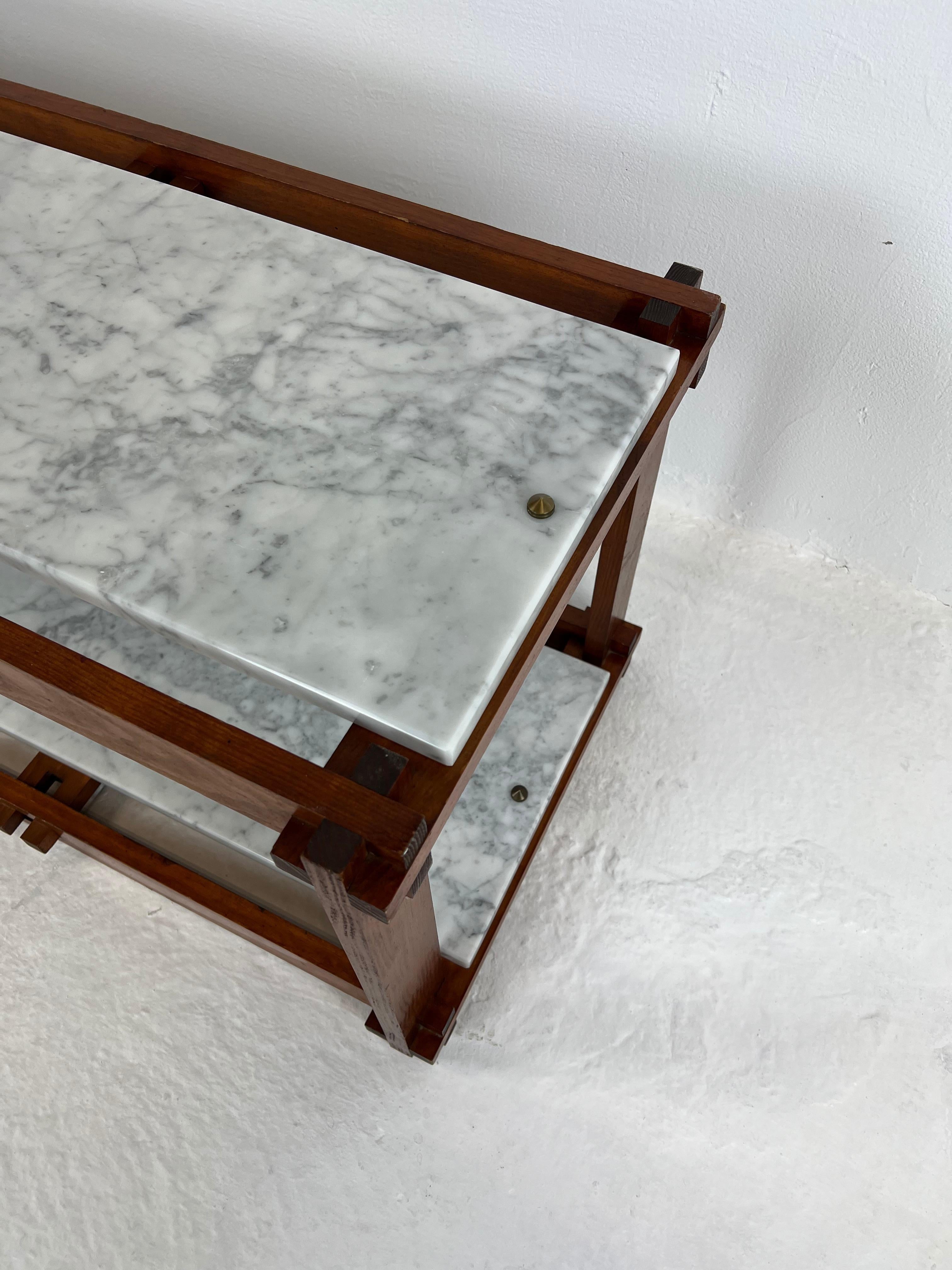 French 50's Modernist Shelf, Marble and Wood For Sale 7