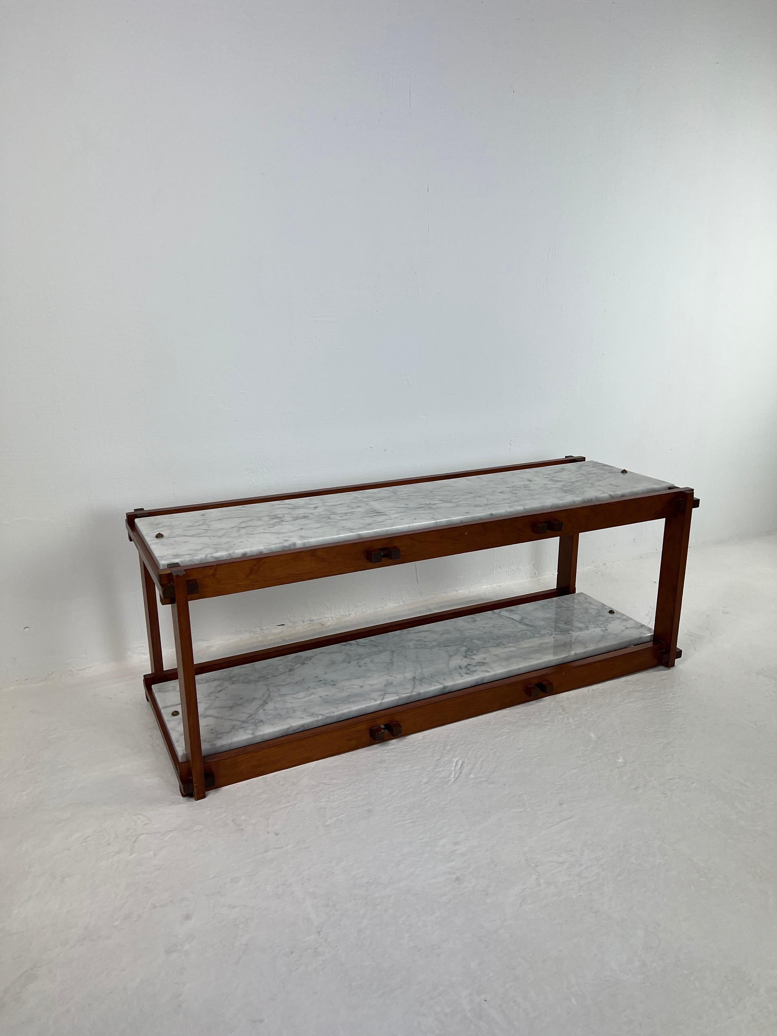 French 50's Modernist Shelf, Marble and Wood For Sale 8