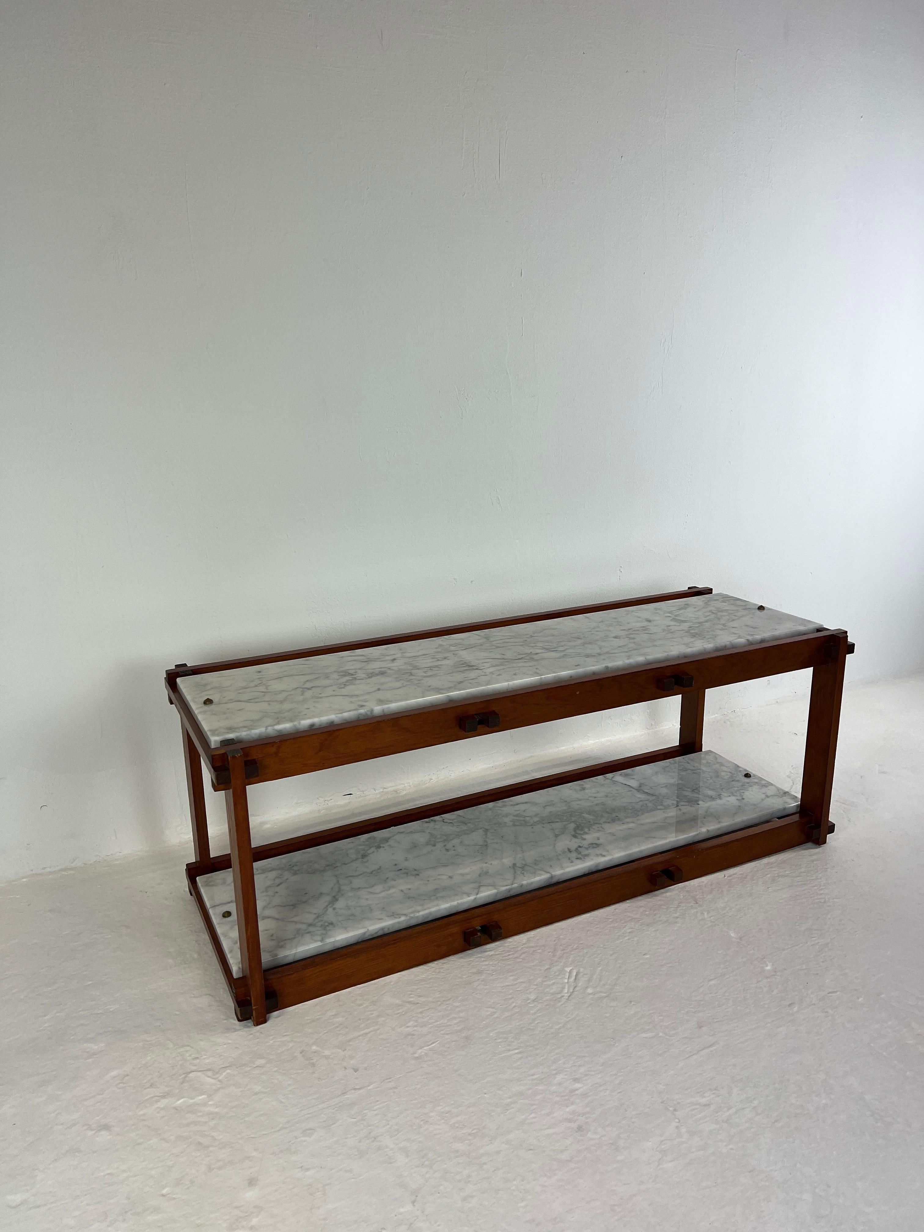 French 50's Modernist Shelf, Marble and Wood For Sale 9
