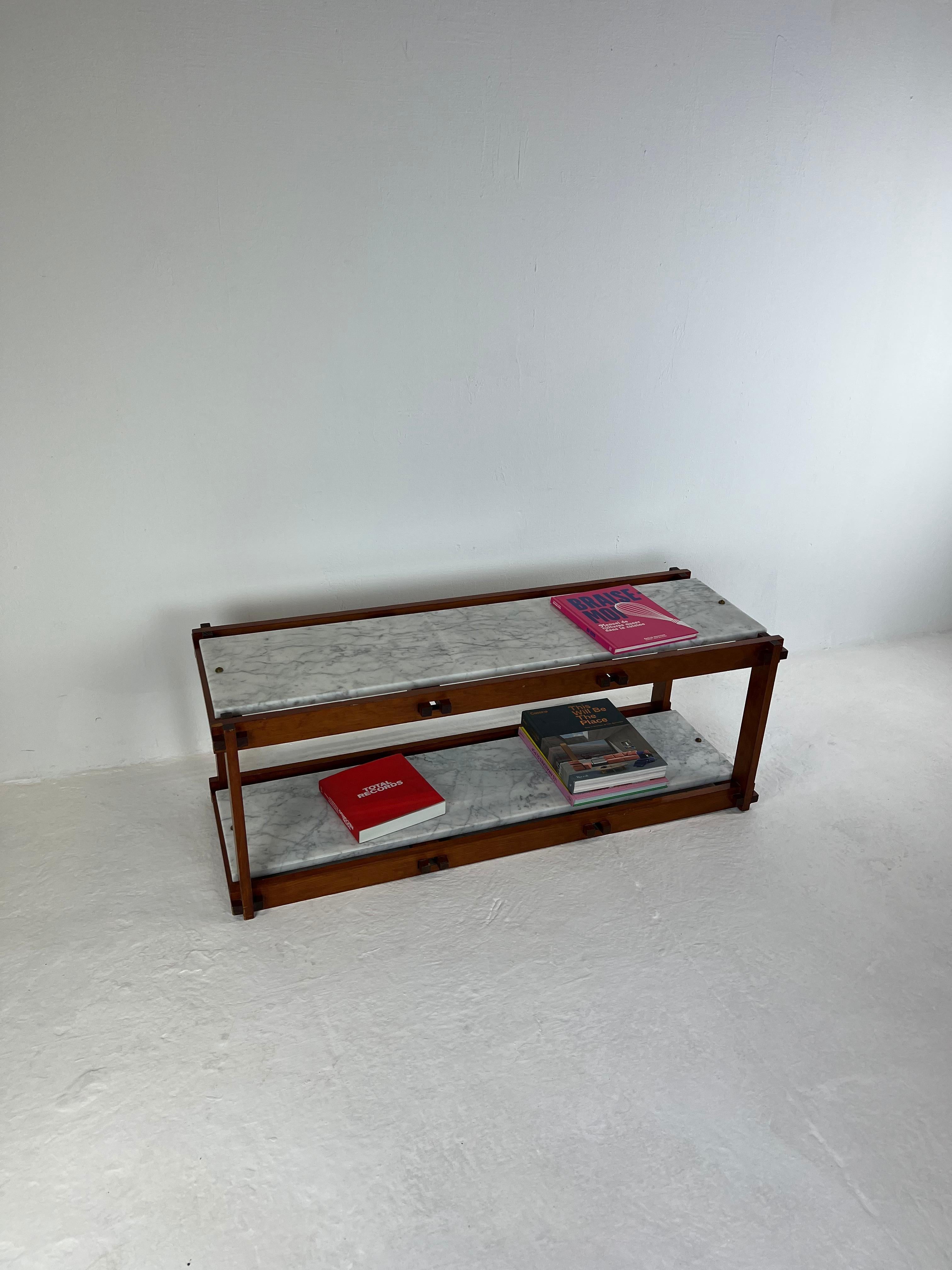 French 50's Modernist Shelf, Marble and Wood For Sale 11