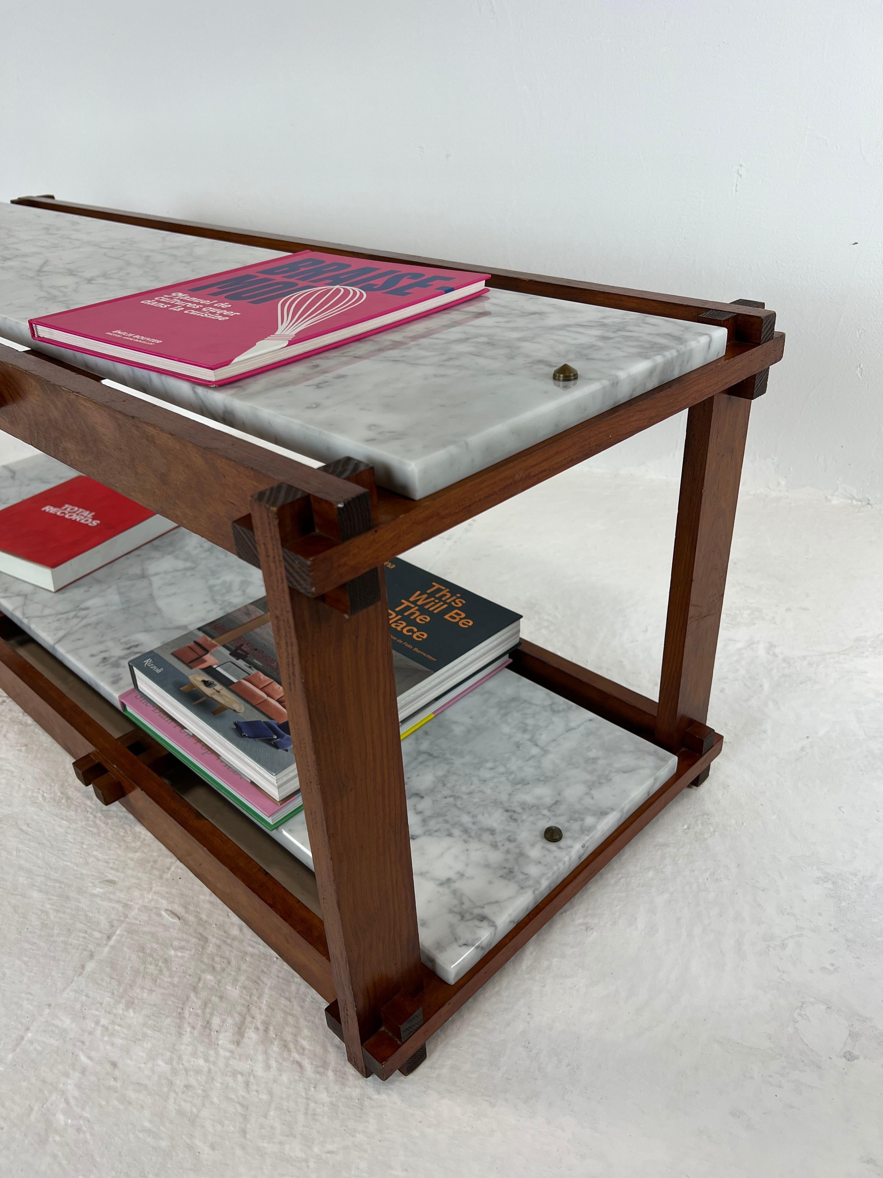 French 50's Modernist Shelf, Marble and Wood For Sale 12