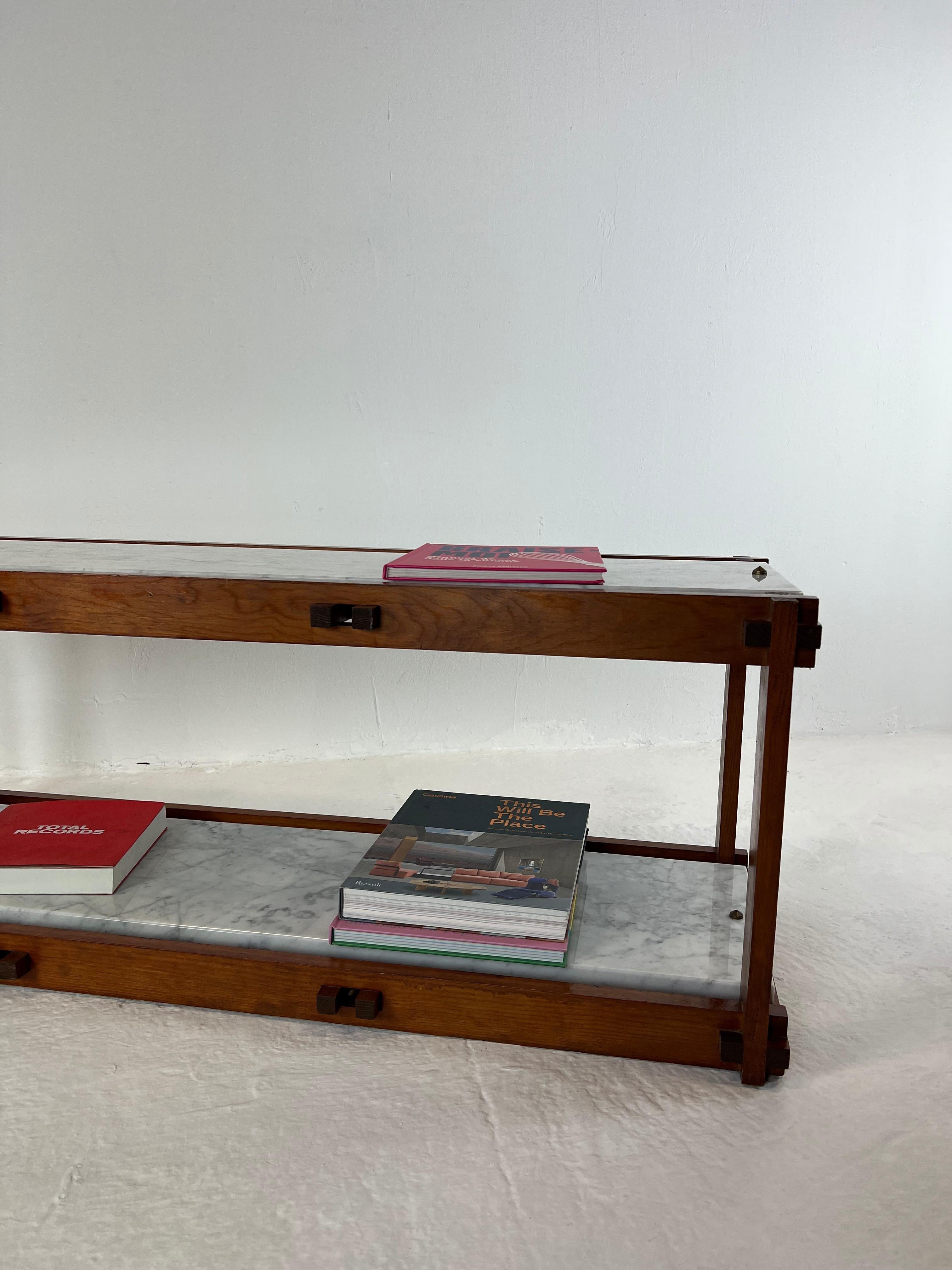 French 50's Modernist Shelf, Marble and Wood For Sale 14