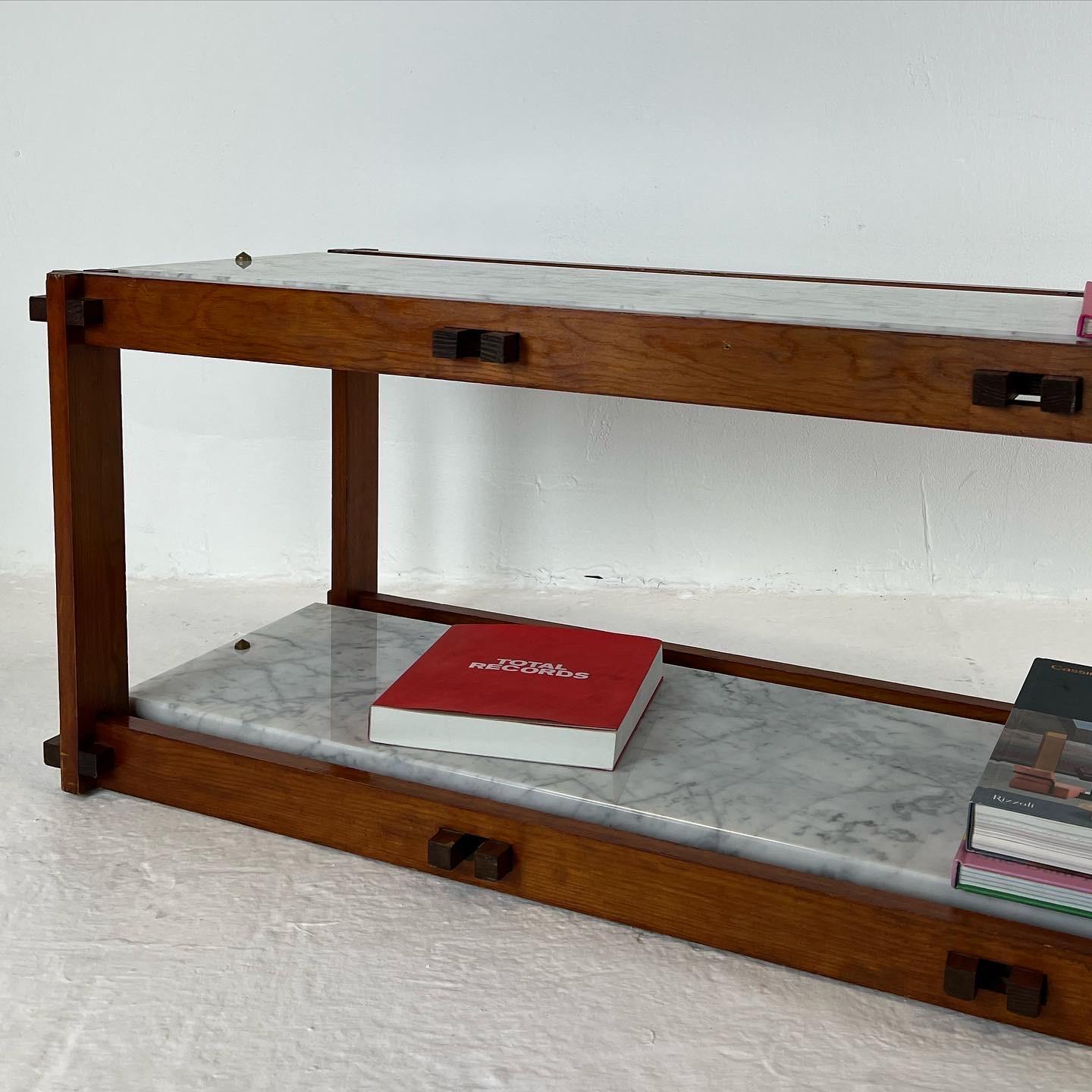 Mid-Century Modern French 50's Modernist Shelf, Marble and Wood For Sale