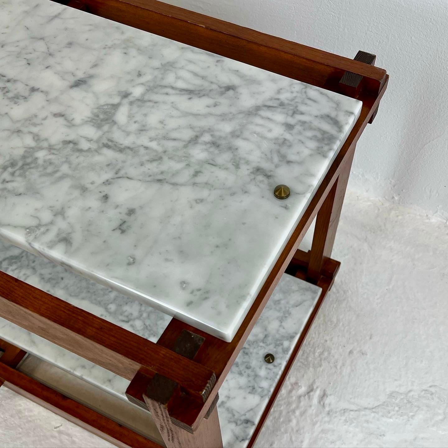 Mid-20th Century French 50's Modernist Shelf, Marble and Wood For Sale