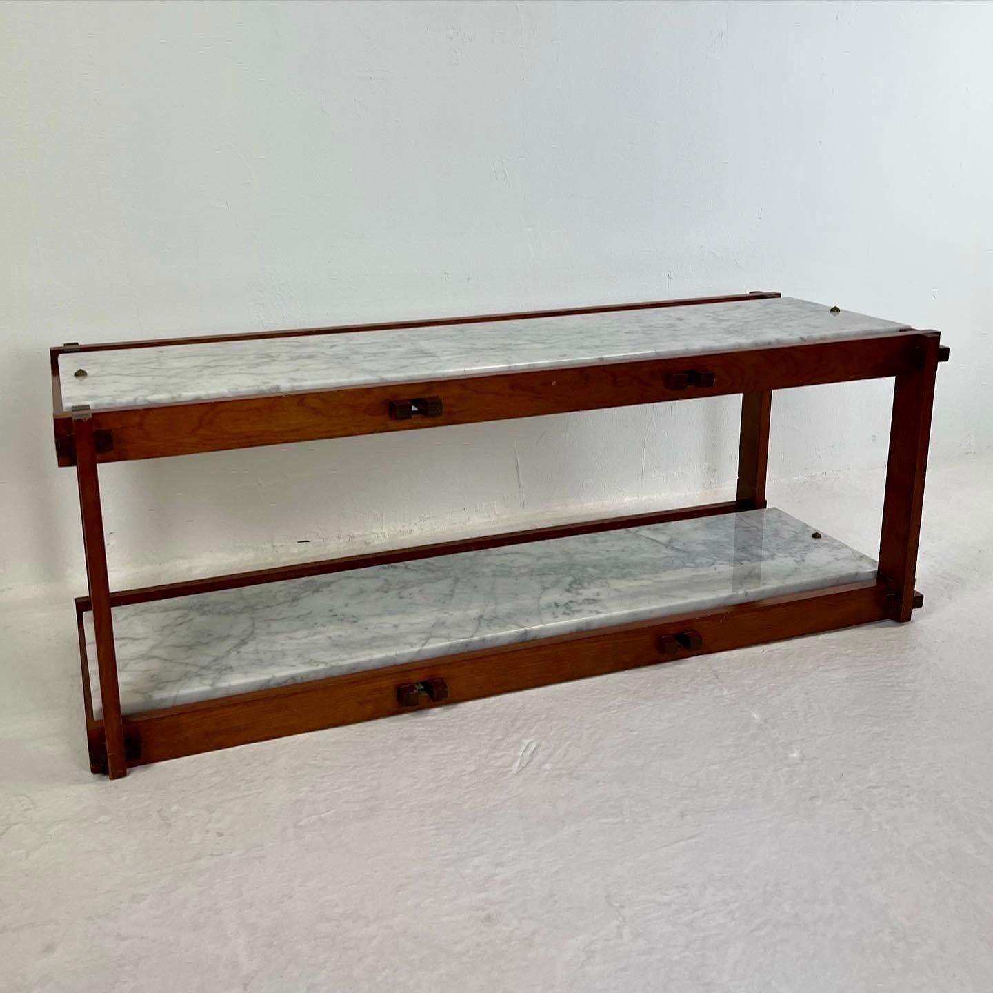 French 50's Modernist Shelf, Marble and Wood For Sale 2