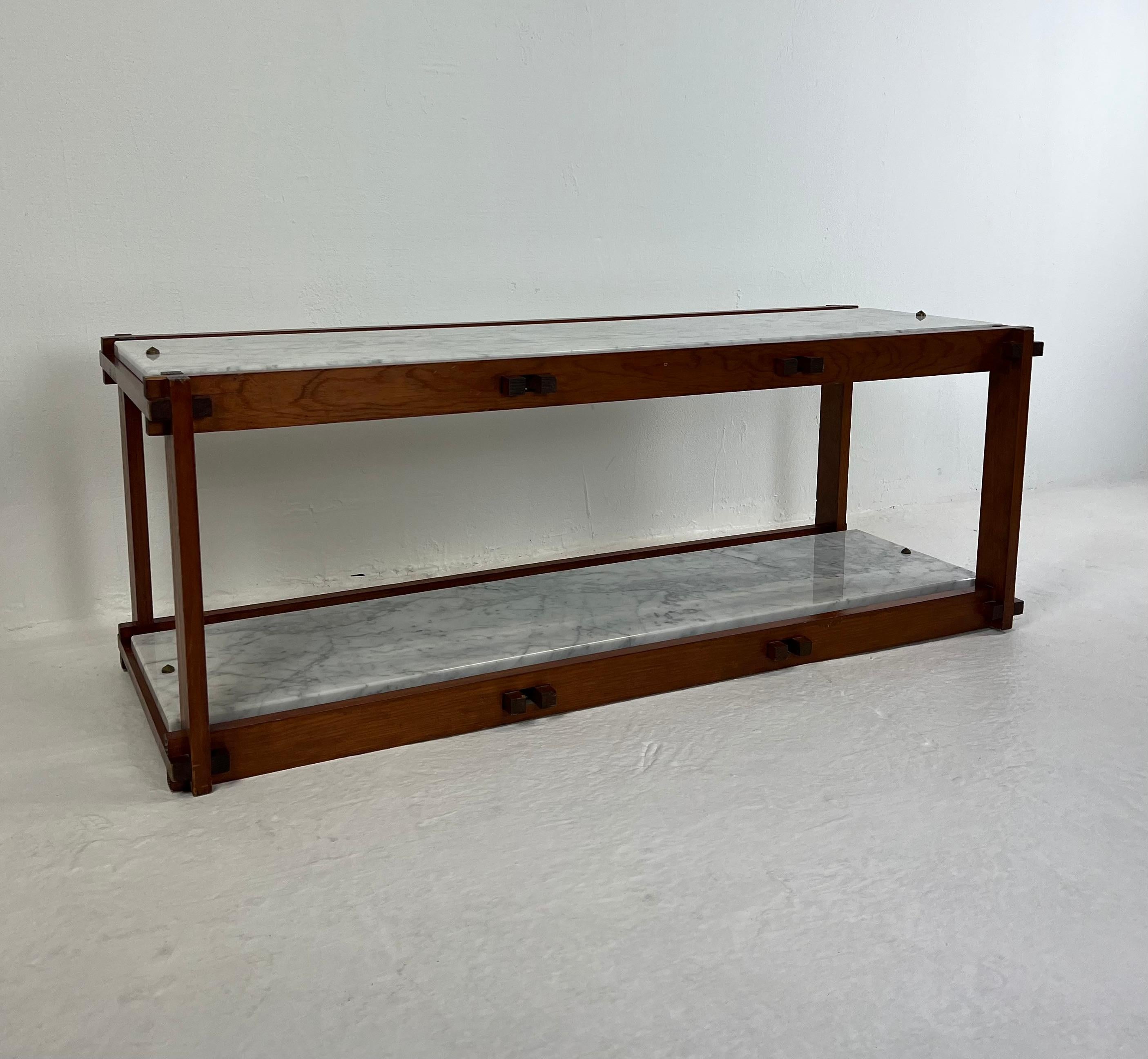 French 50's Modernist Shelf, Marble and Wood For Sale 3