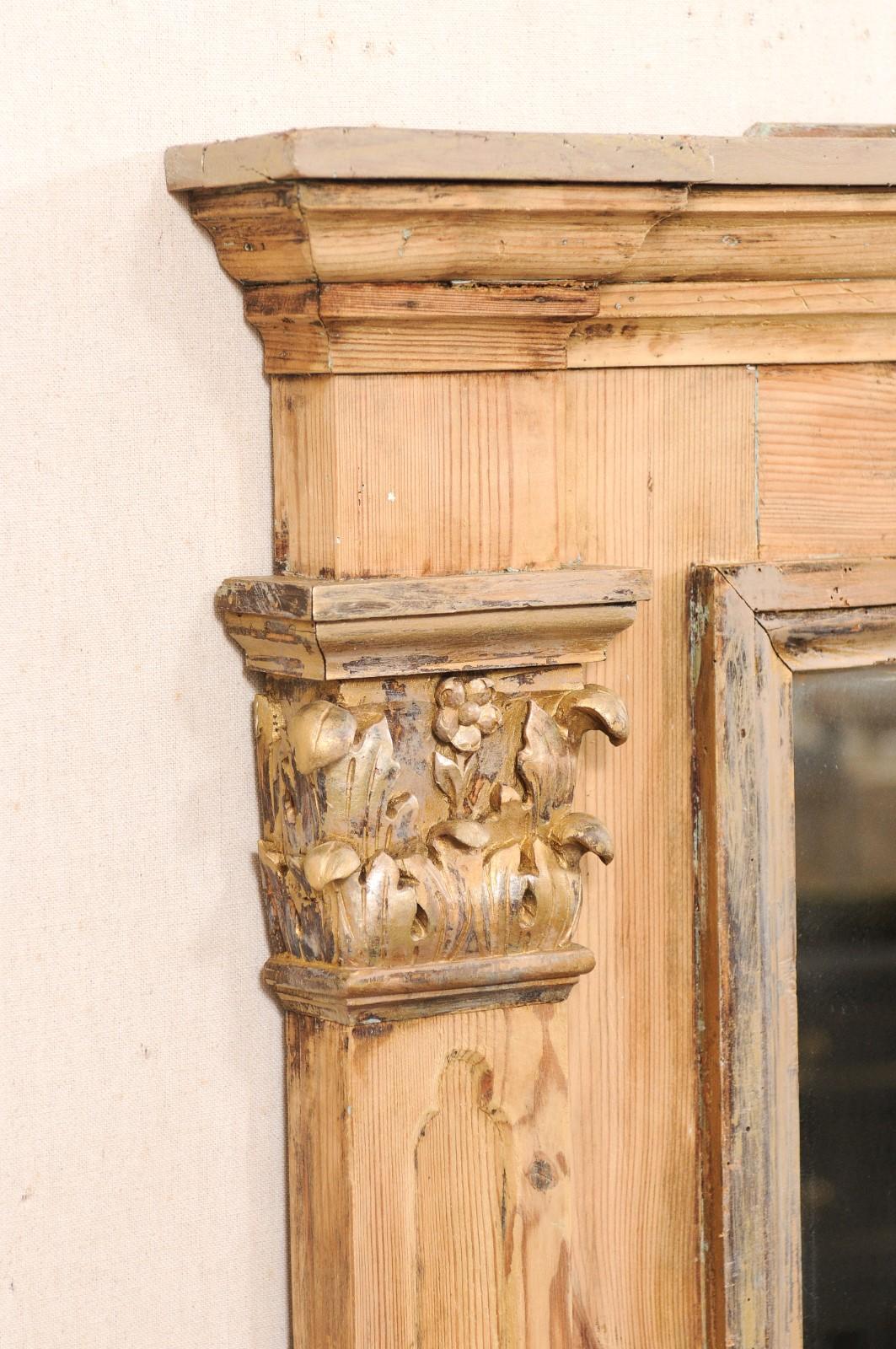 Specchio francese in legno intagliato alto 5,5 piedi con accenti a colonna, 19° C. in vendita 4