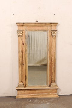 French 5.5 Foot Tall Carved Wood Mirror w/Column Accents, 19th C