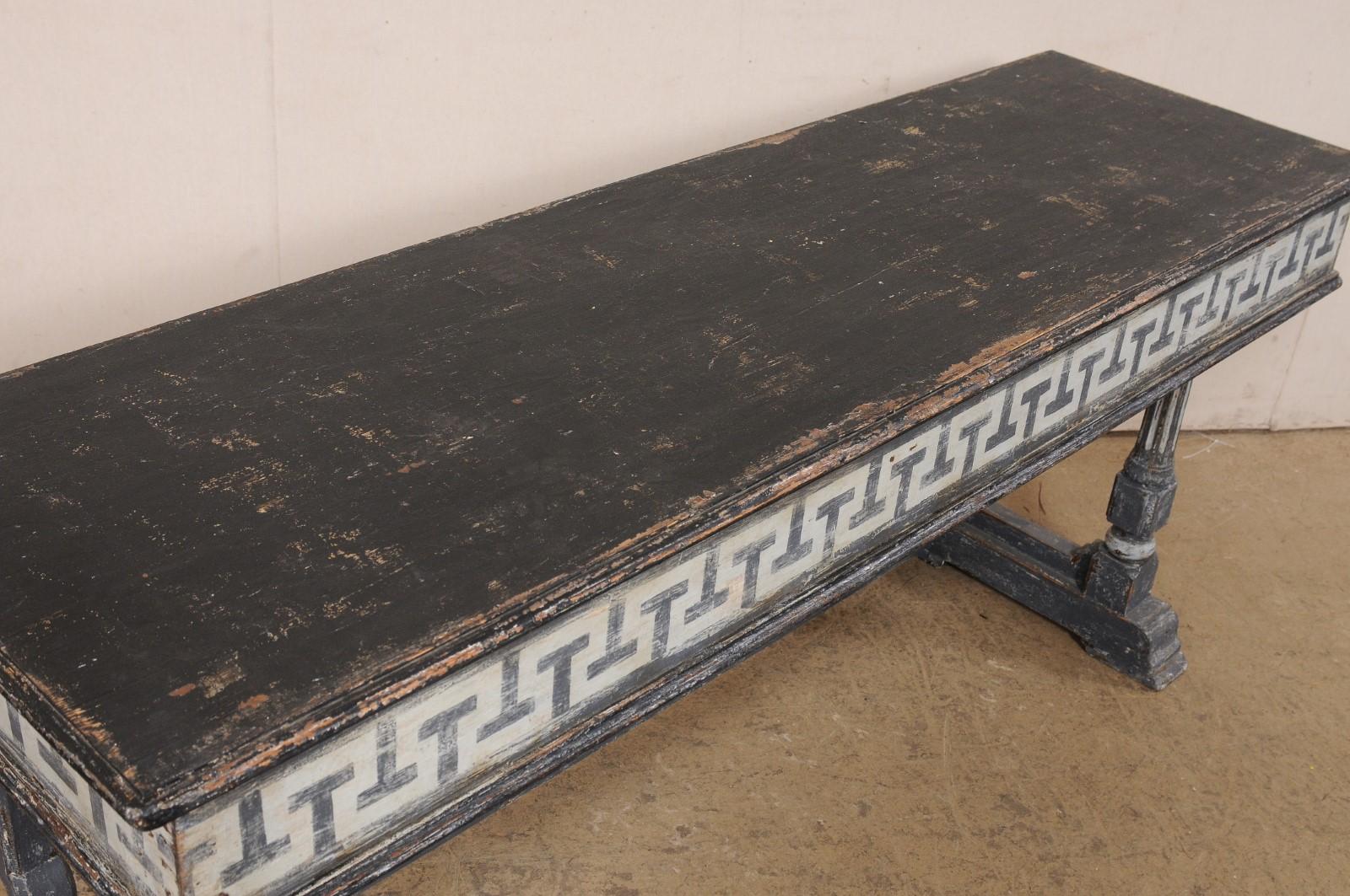 20th Century French 5.75 Ft. Long Wooden Console Table w/Painted Greek Key Accents For Sale