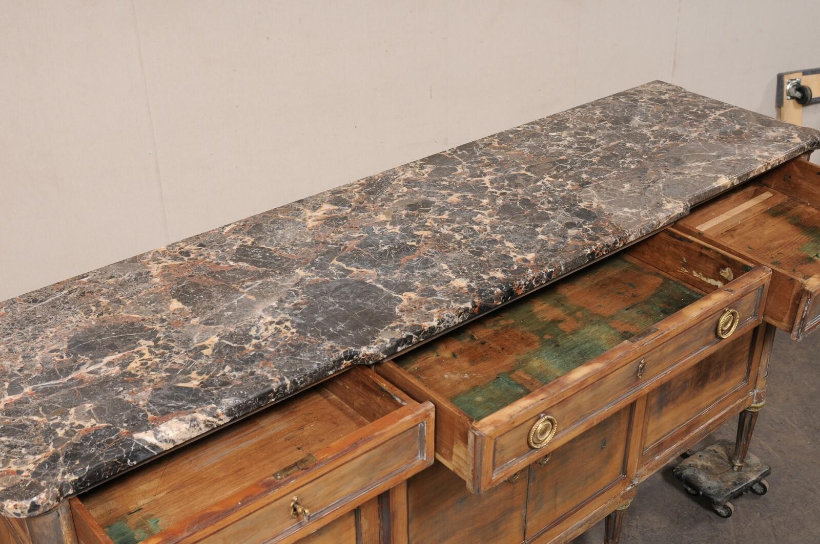 20th Century French 6+ Ft. Long Enfilade w/Marble Top & Nice Legs, Mid 20th C.