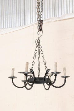 A Vintage Six-Light Round Iron Chandelier from France