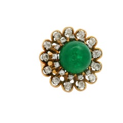 French 6.00 Carat Emerald Diamond 18K Yellow Gold Double Halo Ring