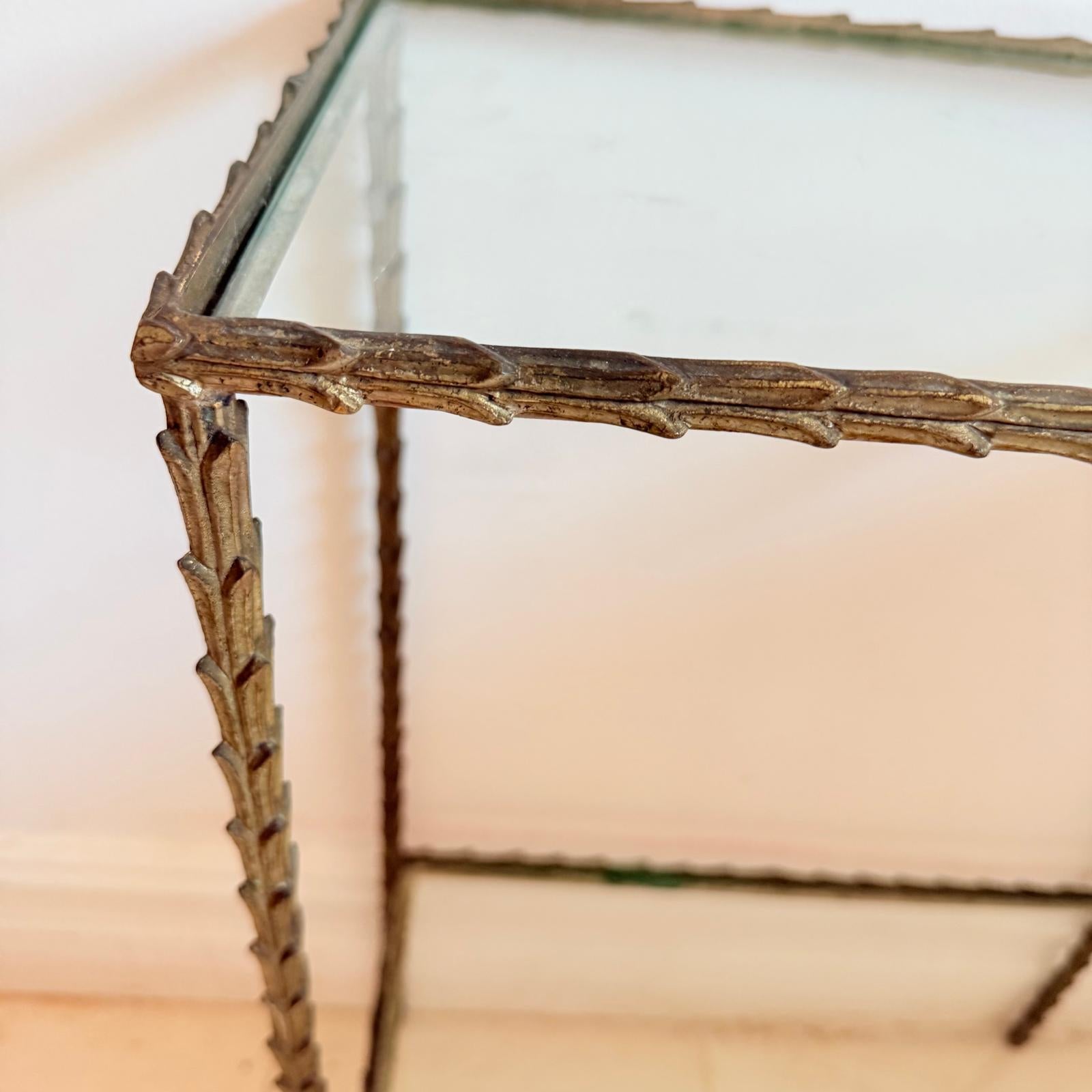 Patinated French 60's Small  Two Tier Console Table In Brass By Mison  Bagues For Sale