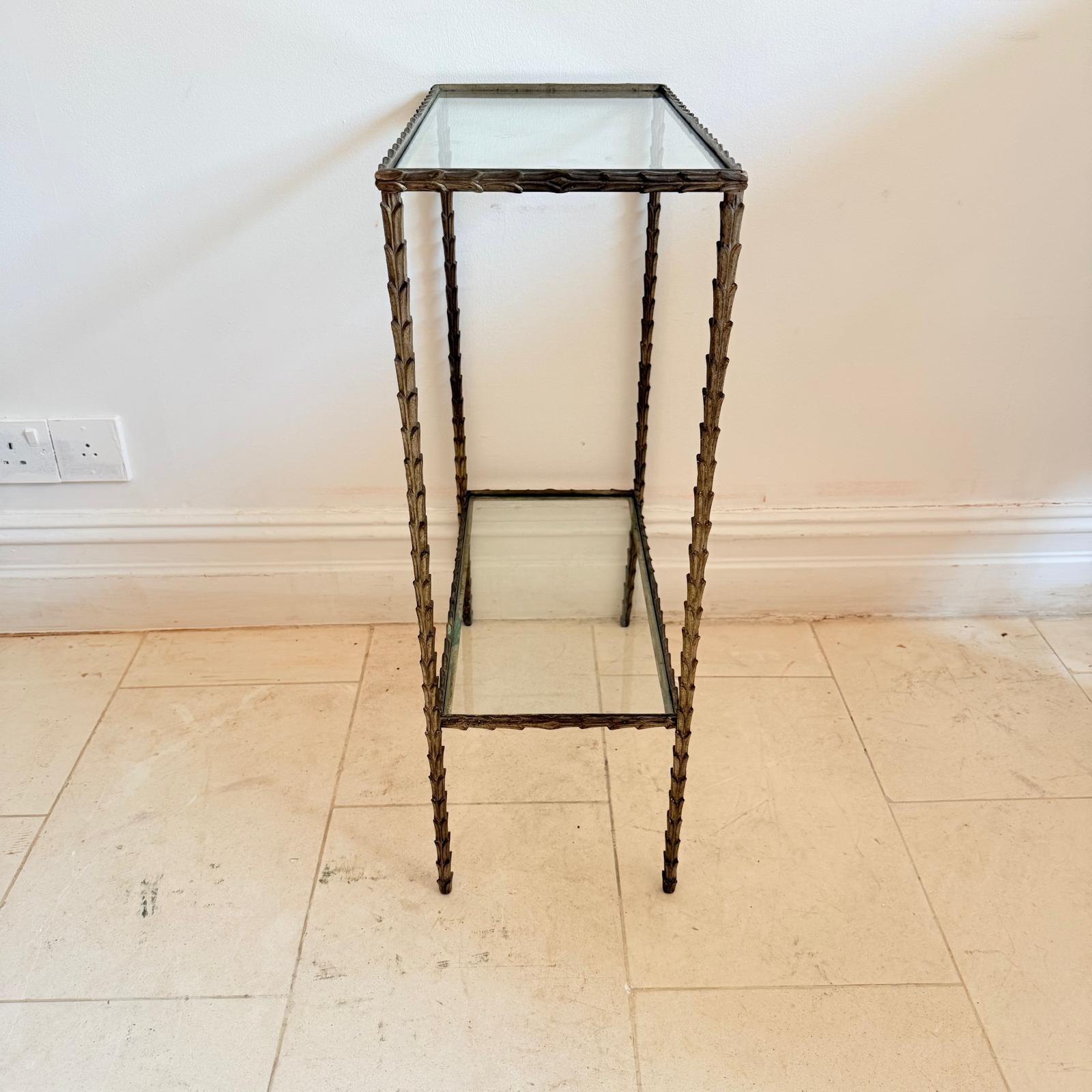 20th Century French 60's Small  Two Tier Console Table In Brass By Mison  Bagues For Sale