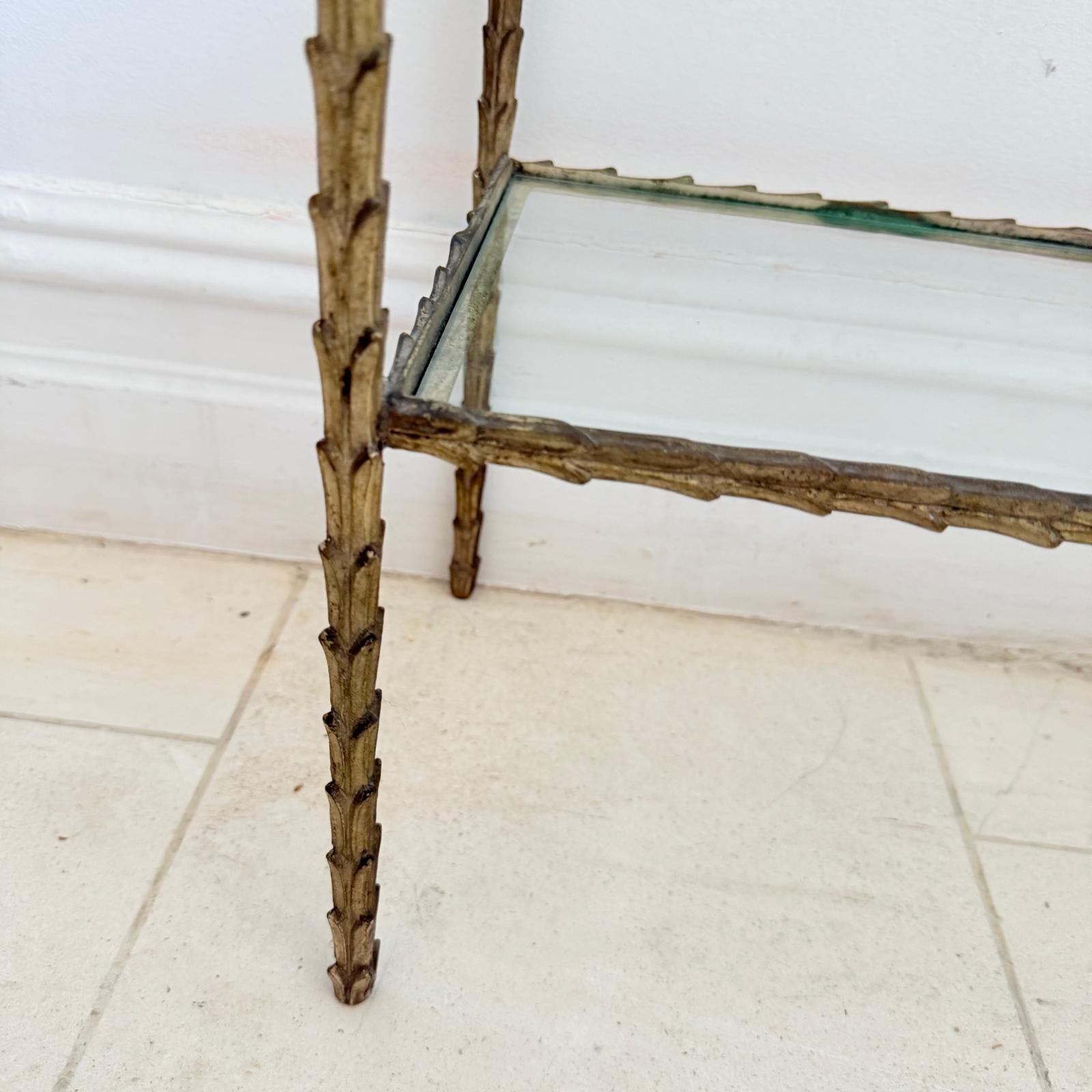 French 60's Small  Two Tier Console Table In Brass By Mison  Bagues For Sale 1