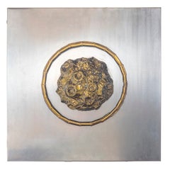 French 60s Stainless Steel Wall Sculpture Signed Duval Brasseur