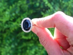 French 6.20 Carat Sapphire 0.43 Carat Diamond Platinum Cluster Ring Circa 1920