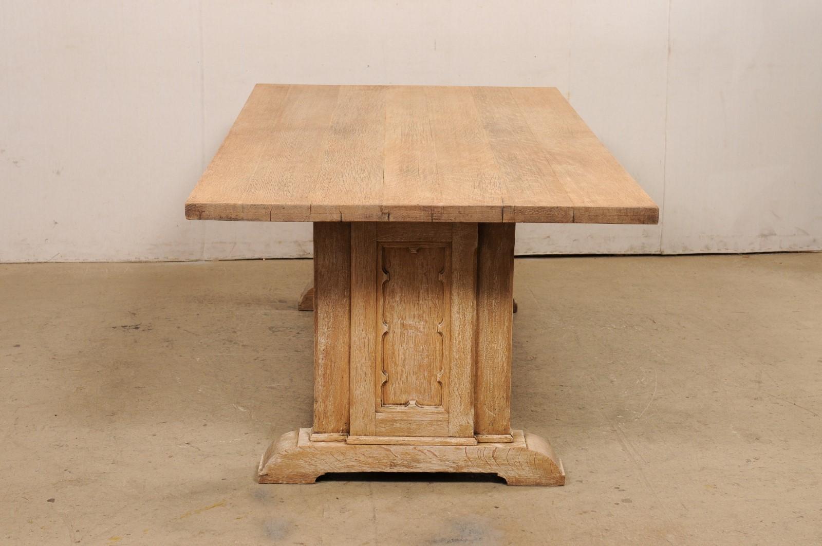 French 7 Ft Long Bleached Wood Dining Table w/Trestle Legs, 1920's For Sale 2