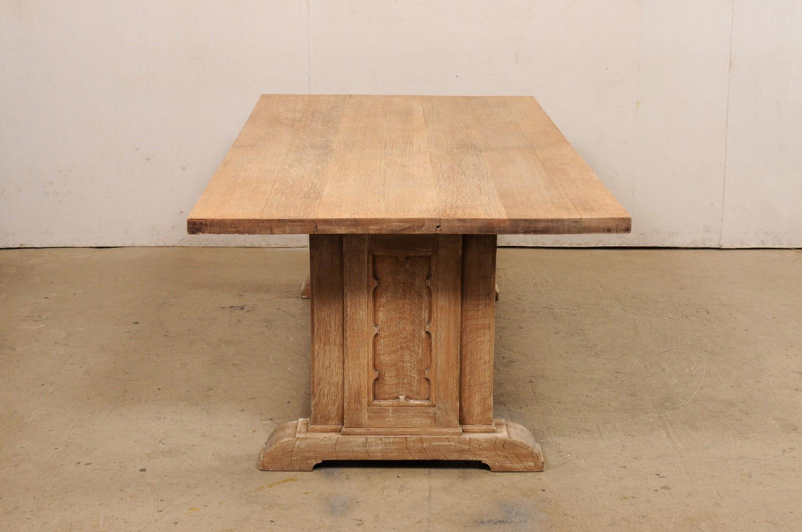 French 7 Ft Long Bleached Wood Dining Table w/Trestle Legs, 1920's For Sale 3