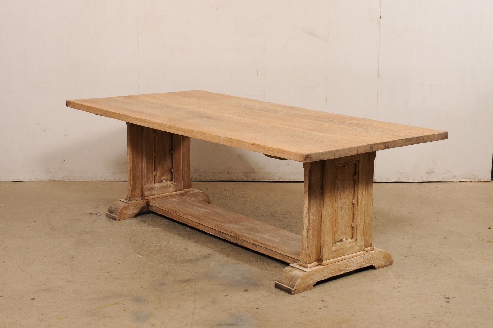 French 7 Ft Long Bleached Wood Dining Table w/Trestle Legs, 1920's For Sale 4