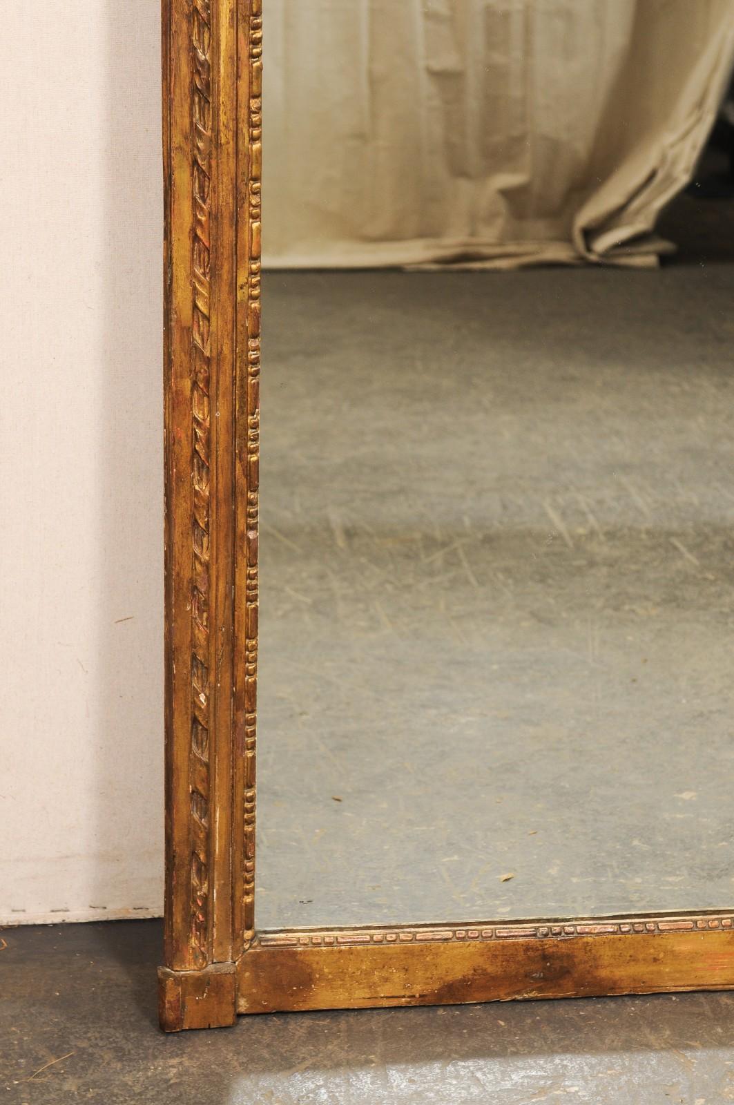 Francés 7 Pies Espejo alto dorado con adornos bellamente tallados, S. XIX siglo XIX en venta