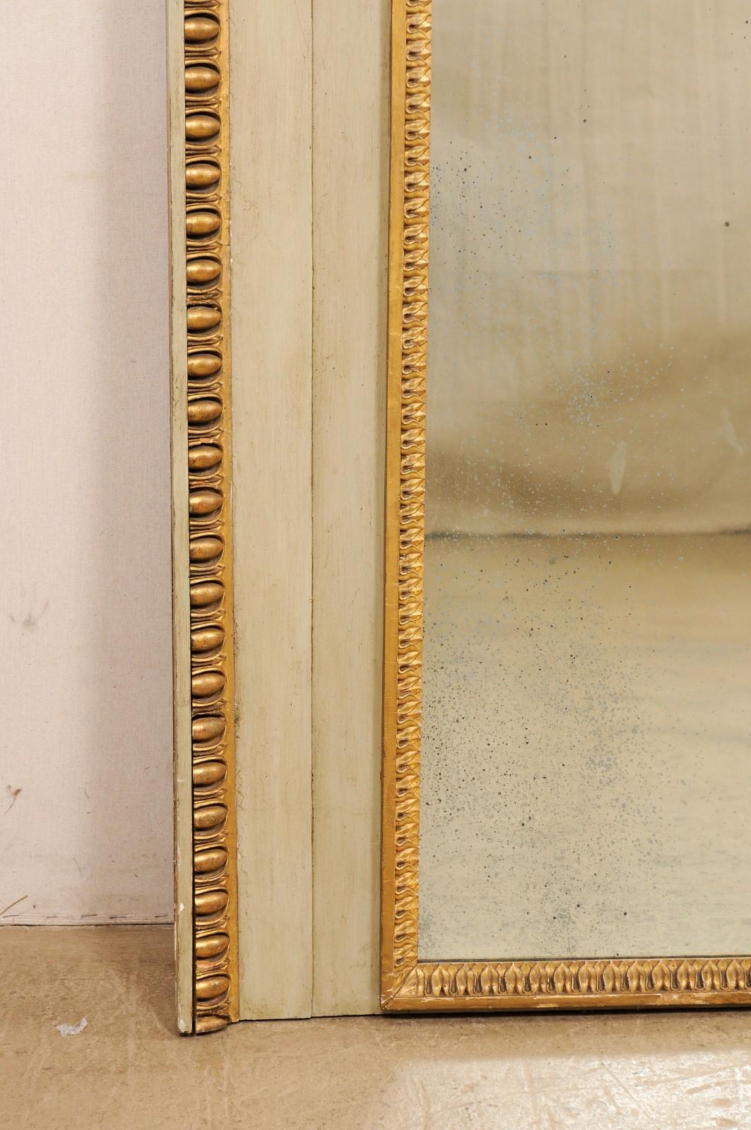 20th Century French 7 Ft Tall Over-Mantle Mirror w/Nicely Appointed Gilt Accents For Sale