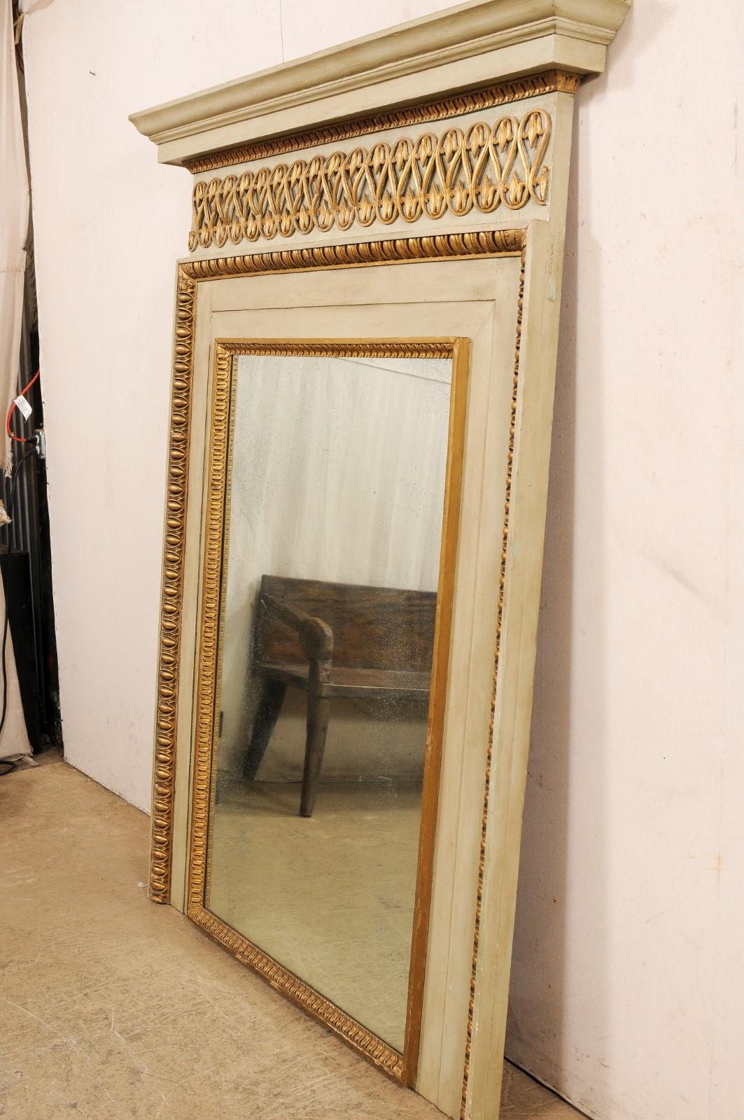 French 7 Ft Tall Over-Mantle Mirror w/Nicely Appointed Gilt Accents For Sale 3