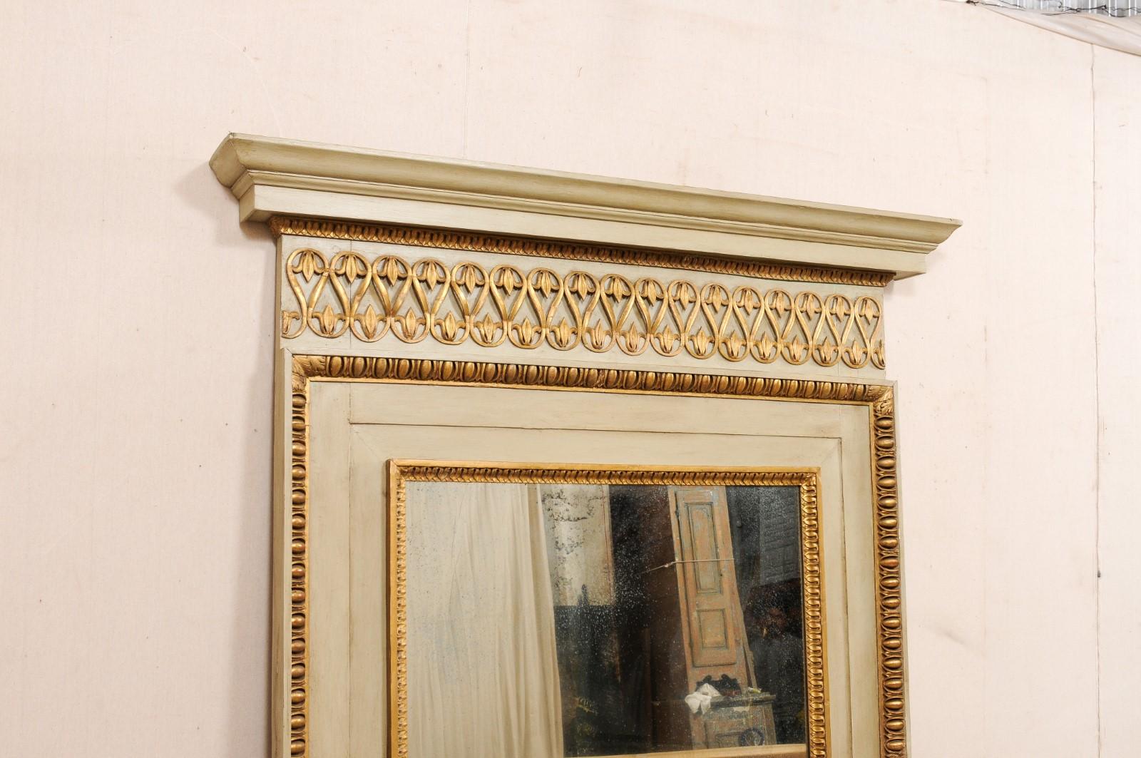 French 7 Ft Tall Over-Mantle Mirror w/Nicely Appointed Gilt Accents For Sale 4