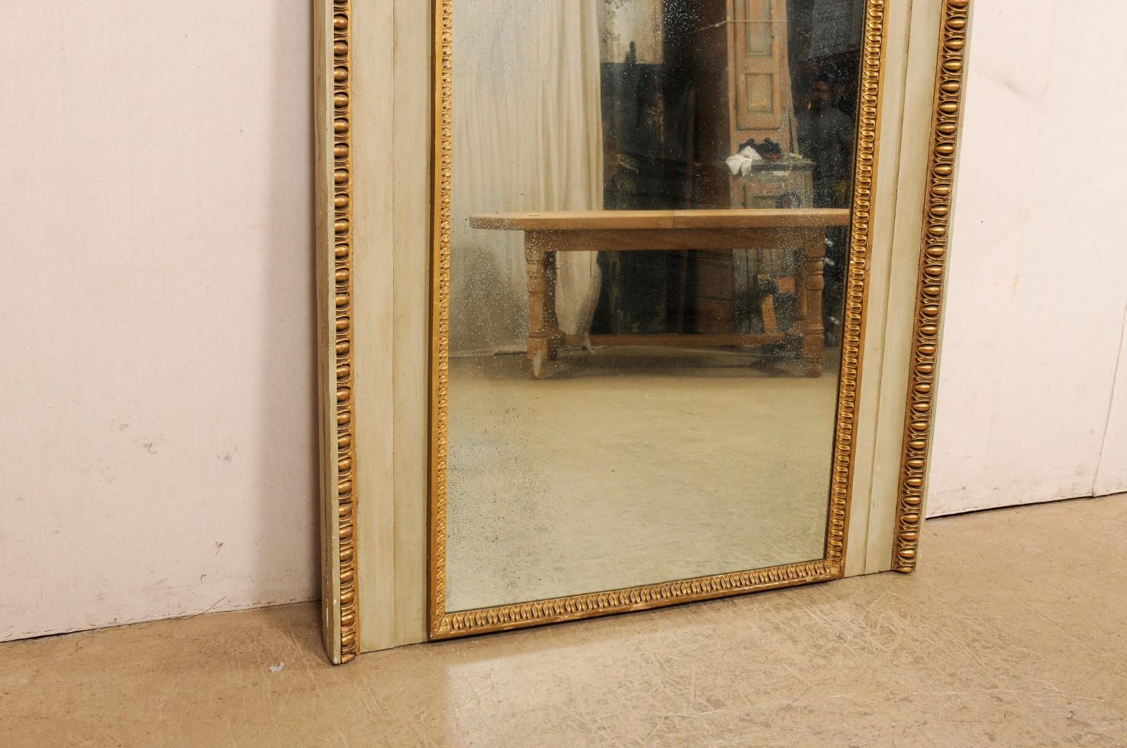 French 7 Ft Tall Over-Mantle Mirror w/Nicely Appointed Gilt Accents For Sale 5