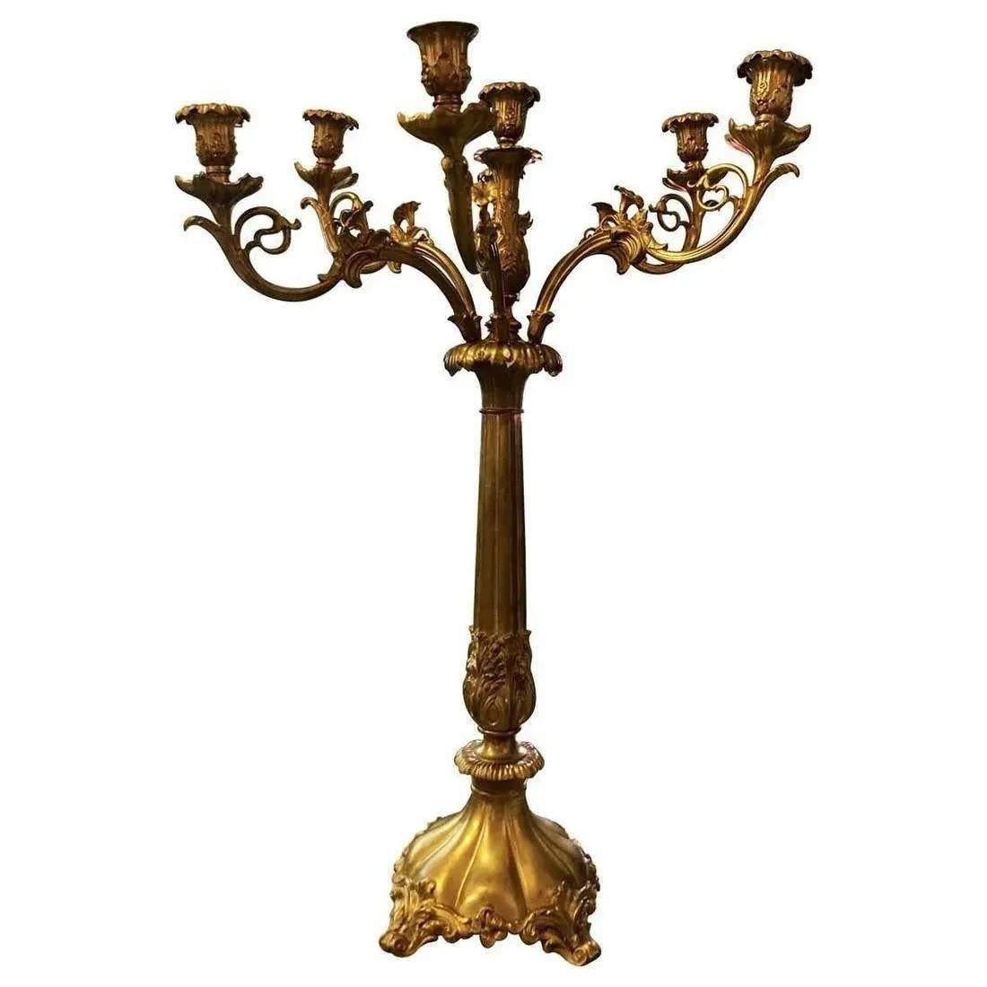 French 7 Light Bronze Candelabras - a Pair In Good Condition For Sale In Pasadena, CA