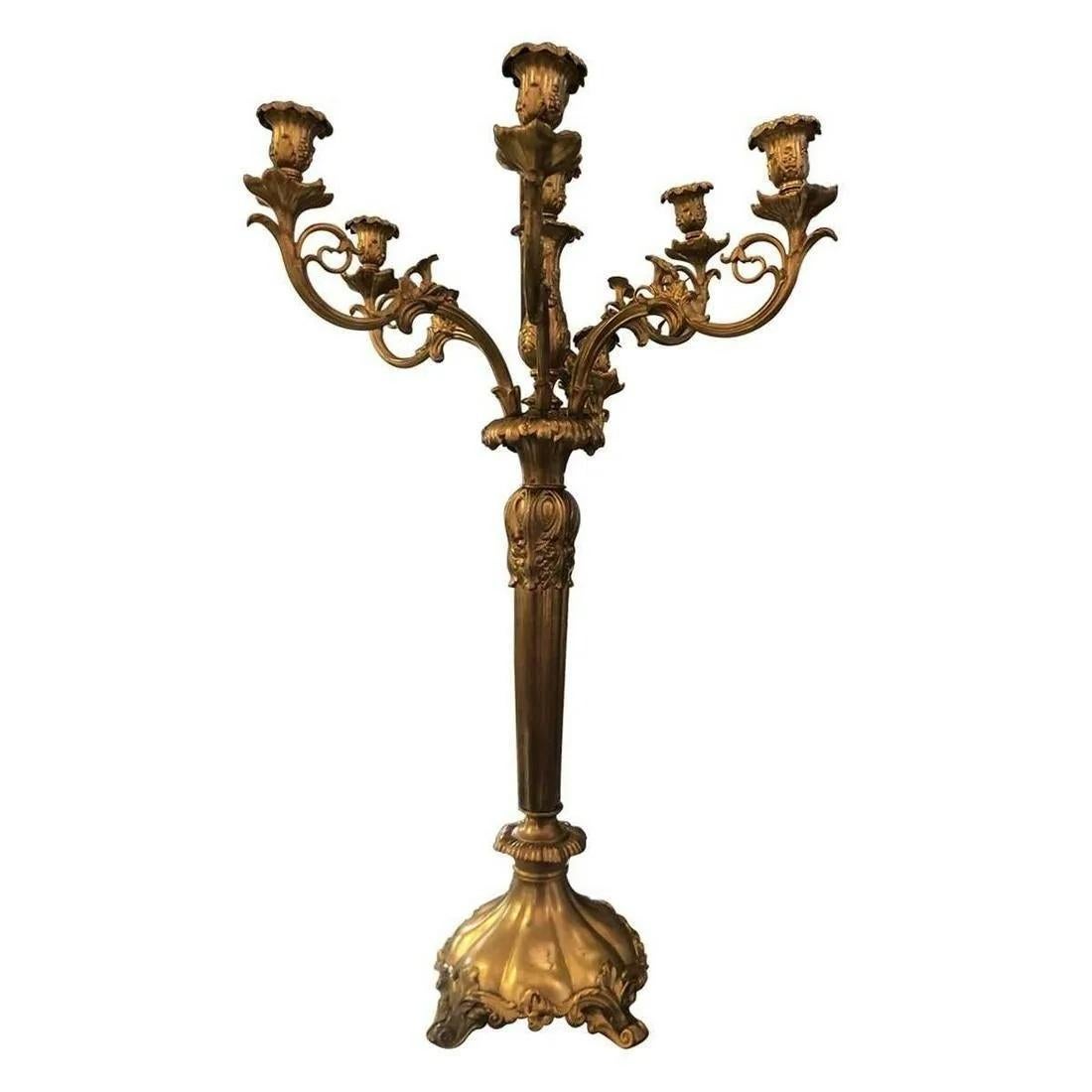 19th Century French 7 Light Bronze Candelabras, a Pair For Sale