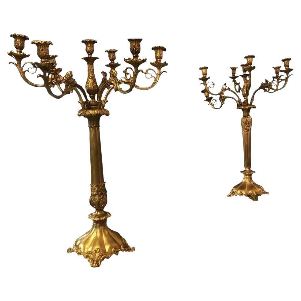 French 7 Light Bronze Candelabras - a Pair For Sale