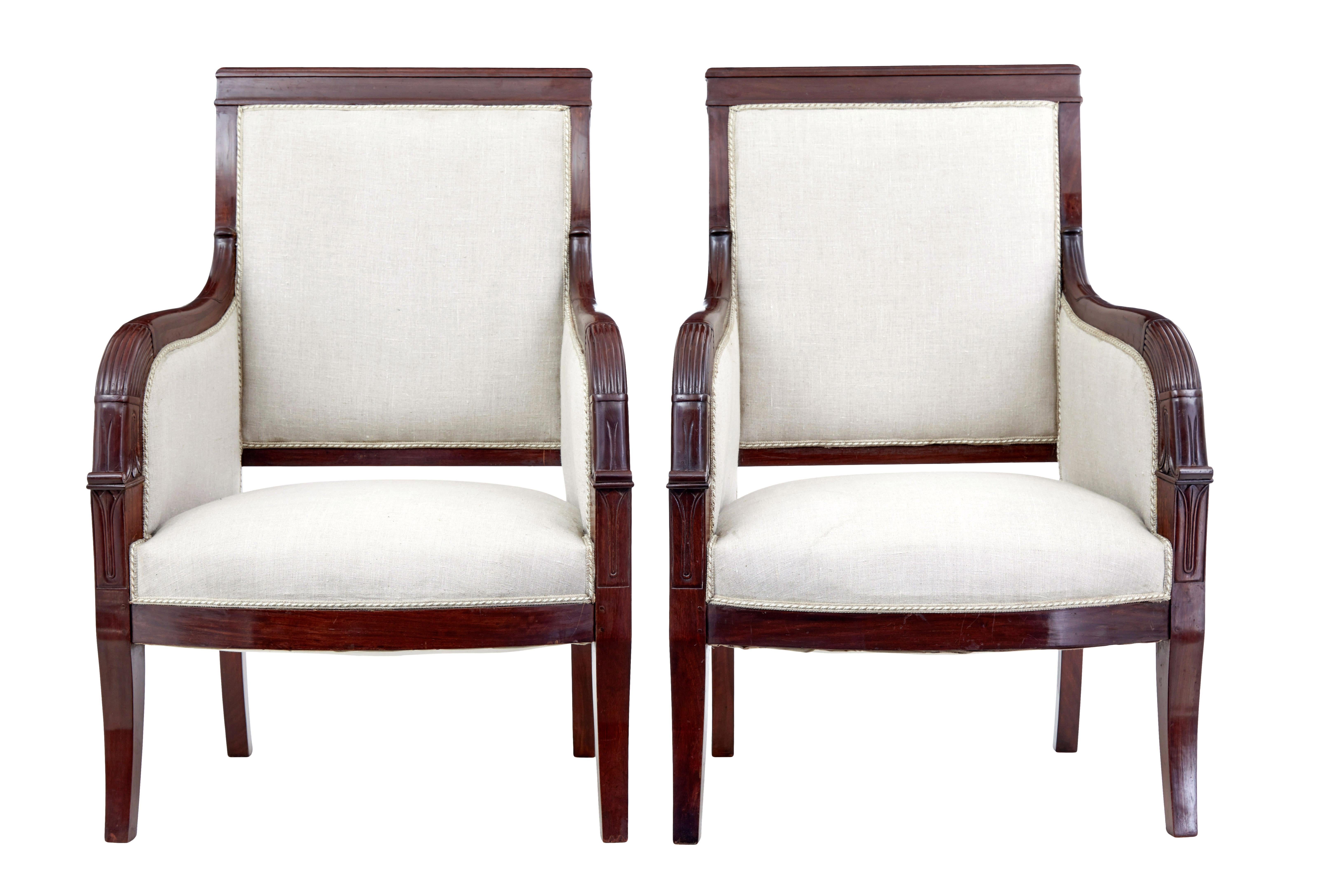 French 7 piece 19th century empire mahogany salon suite In Good Condition For Sale In Debenham, Suffolk