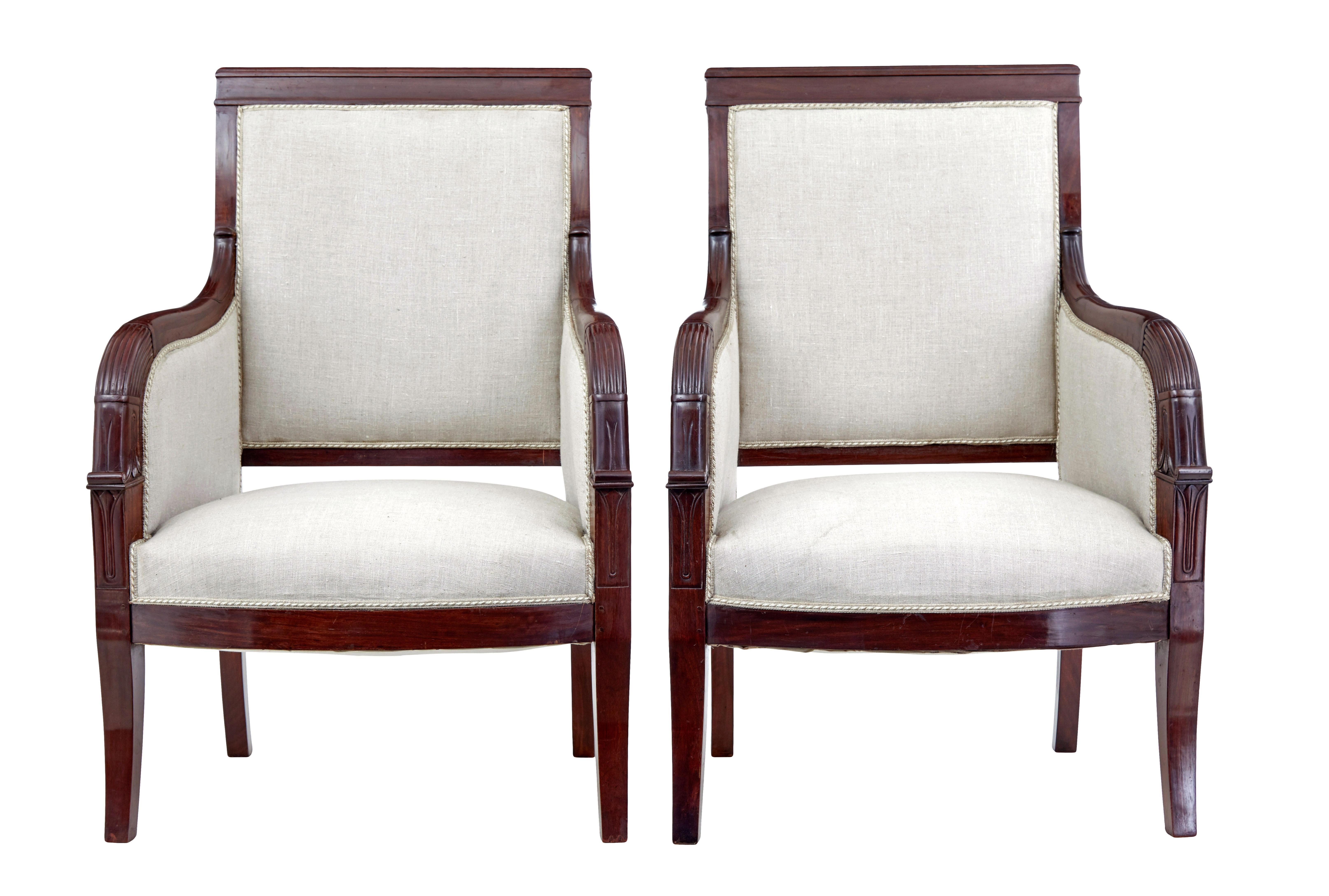 Sculpté à la main Ensemble de salon français 7 pièces en acajou de style empire du 19e siècle en vente