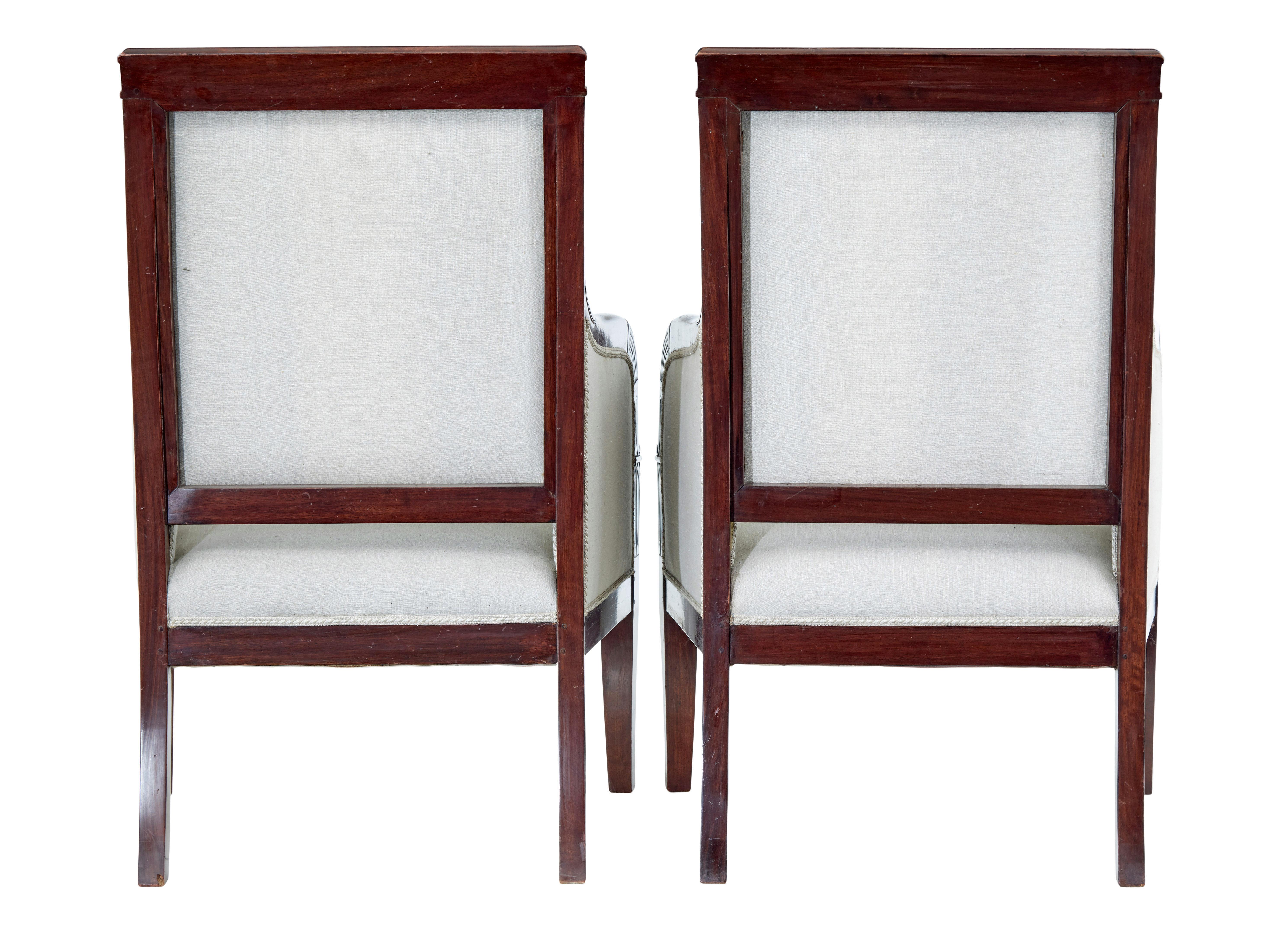 Fabric French 7 piece 19th century empire mahogany salon suite For Sale