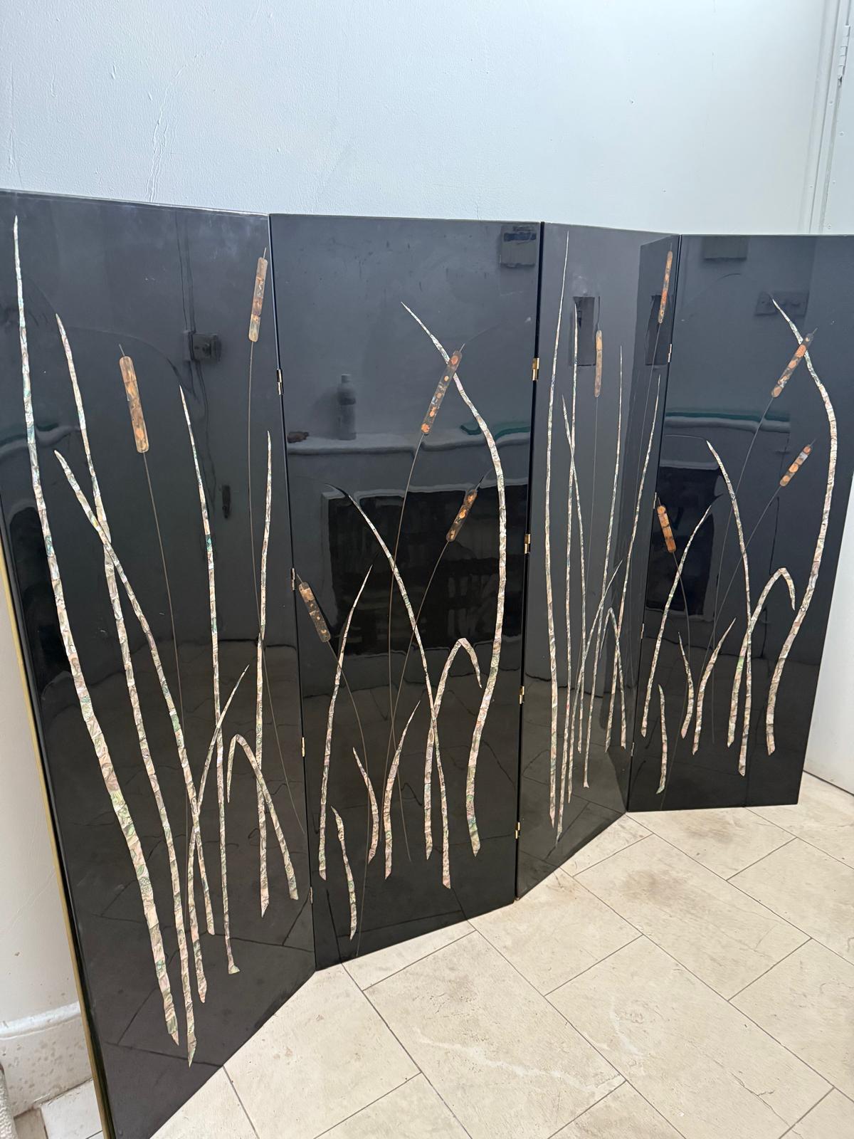 Inlay French 70’s Screen In Black Lacquer And Mother-Perls For Sale