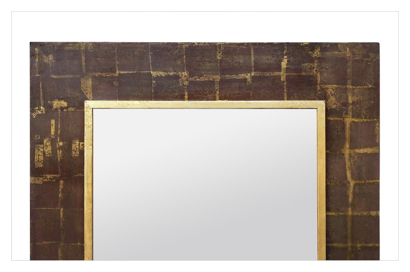 Modern French 1970s Wall Mirror, Giltwood and Brown Colors, circa 1970 For Sale