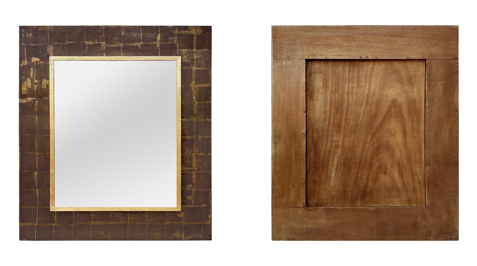 French 1970s Wall Mirror, Giltwood and Brown Colors, circa 1970 For Sale 4