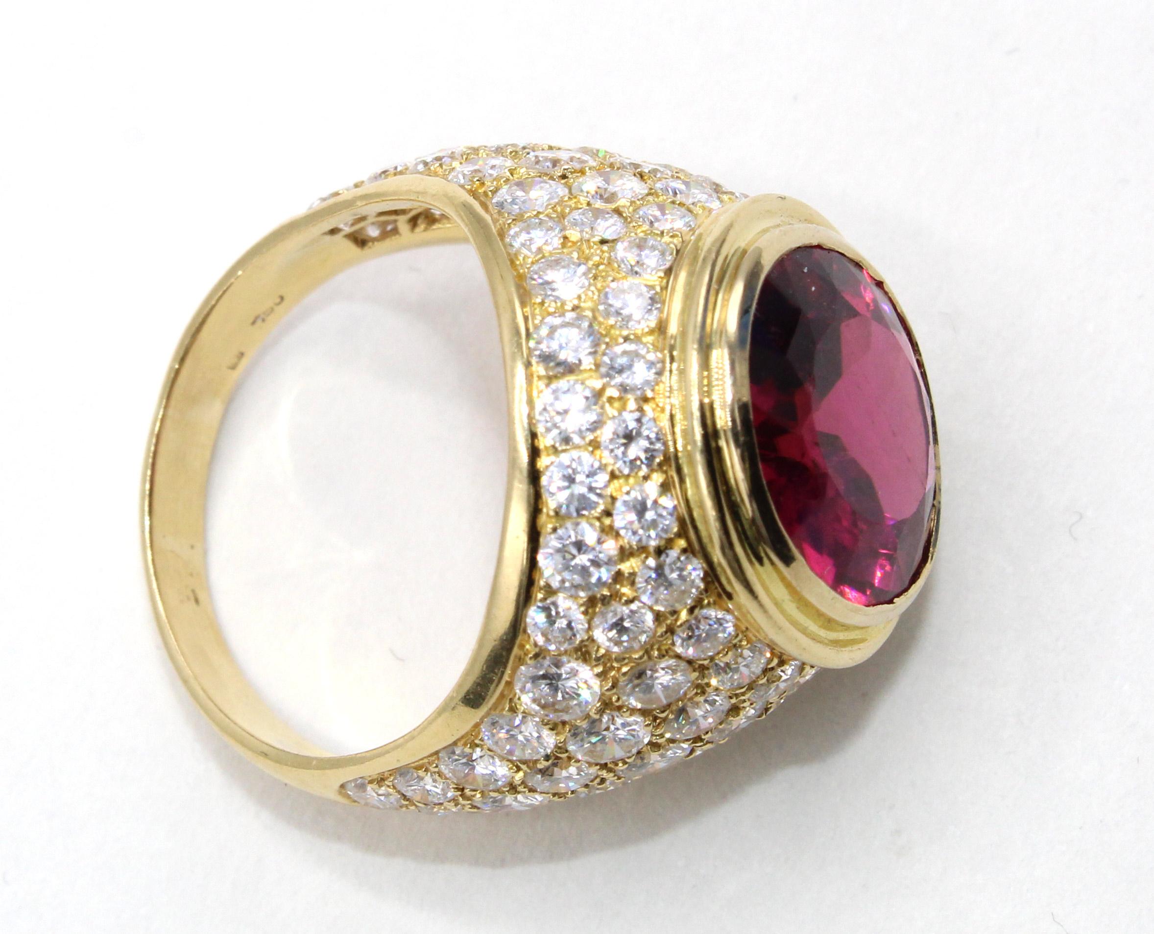Oval Cut French 7.53 Gem Rubellite Diamond 18 Karat Gold Ring For Sale